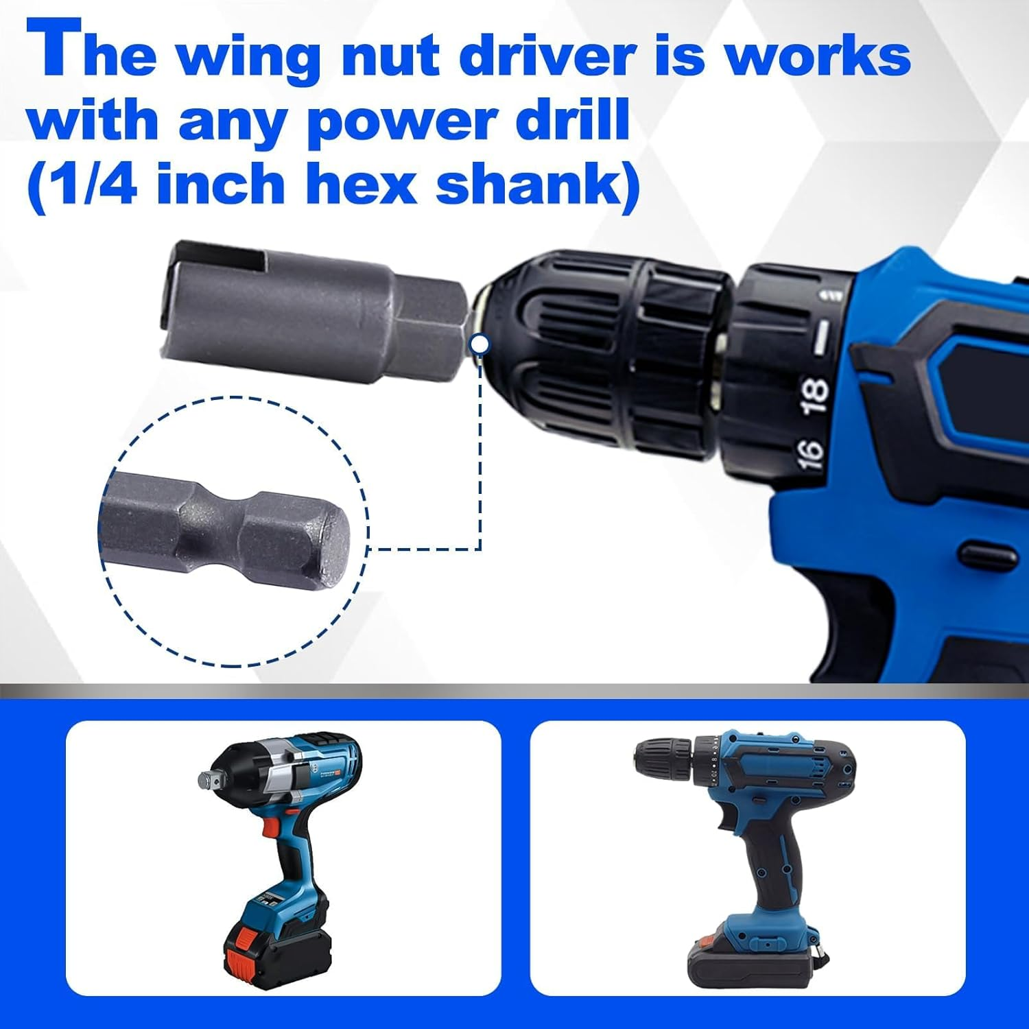 SPEEDWOX 3PCS Power Wing Nut Driver Set 12/15/18Mm 1/4" Hex Shank Nut Driver Bit Socket Tool Drive Kit for Hook Bolt Screws Installation, Wire Twisting