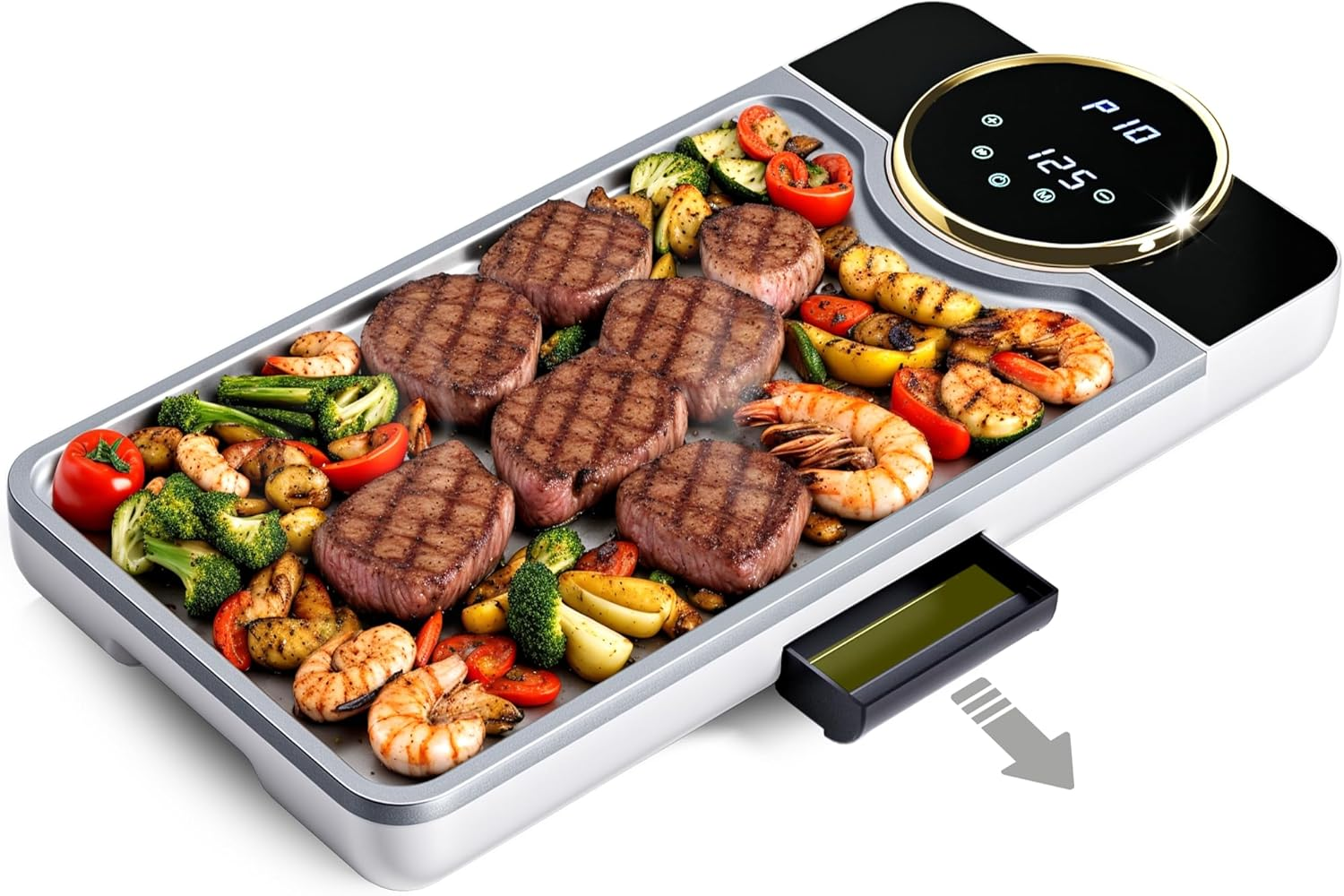 Advwin Electric Grill Pan, Electric Hot Plate with LCD Touchscreen, Non-Stick Griddle Plate for Family, Adjustable Temperature & Timer, Removable Oil Drip Tray, Smokeless Family Grill for 2&ndash;8 People image number 1