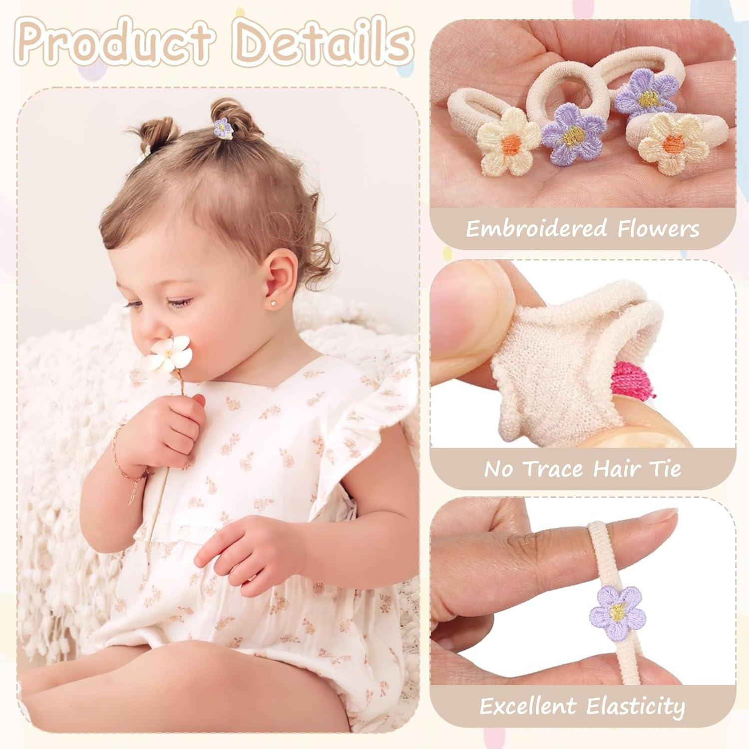 Evadollina Hair Ties Girls, 30 Pieces Hair Tie, Hair Accessories Girls, Hair Clips Girls, Colourful Flower Headbands, Christmas Gifts image number 4