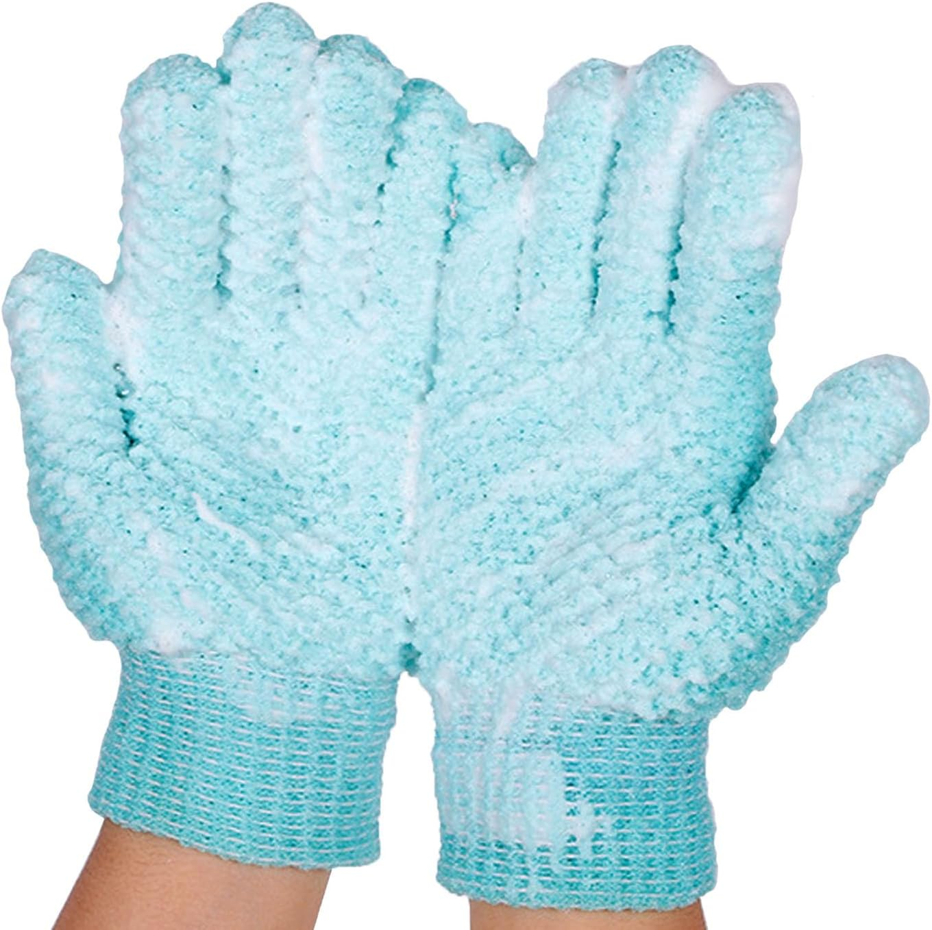 Haobase 3 Pairs Exfoliating Gloves Body Scrub Bath Gloves Scrubbing Gloves for Shower, Spa, Massage, Dead Skin Cell Remover (Blue+Green+Pink)