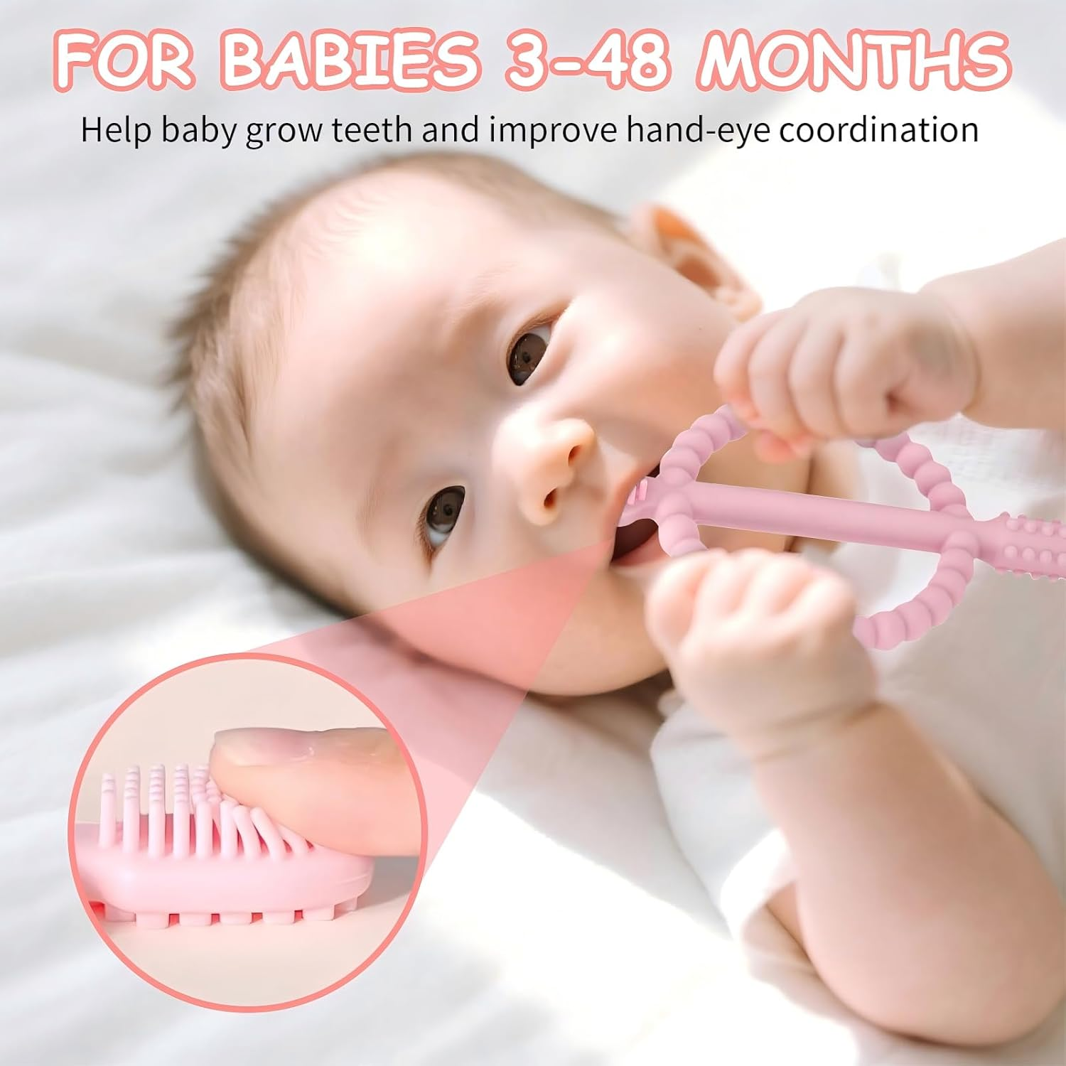 2 Pack Baby Teething Toys, Silicone Infant Toothbrush, Textured on Both Sides Helps Massage, Soothe Sore Gums, Baby Chew Toys for Sucking Needs, Teething Toys for Babies 6 + Months (Blue & Pink) - Green  Caramel image number 6