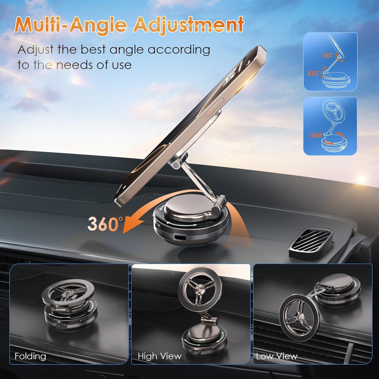 360&deg; Electric Magnetic Vacuum Phone Holder, Double Sided Attachment Car Phone Mount, Hands Free Magnetic, Double Sided Holder for Car Dashboard Mounting, Smooth Surfaces (Black) image number 6