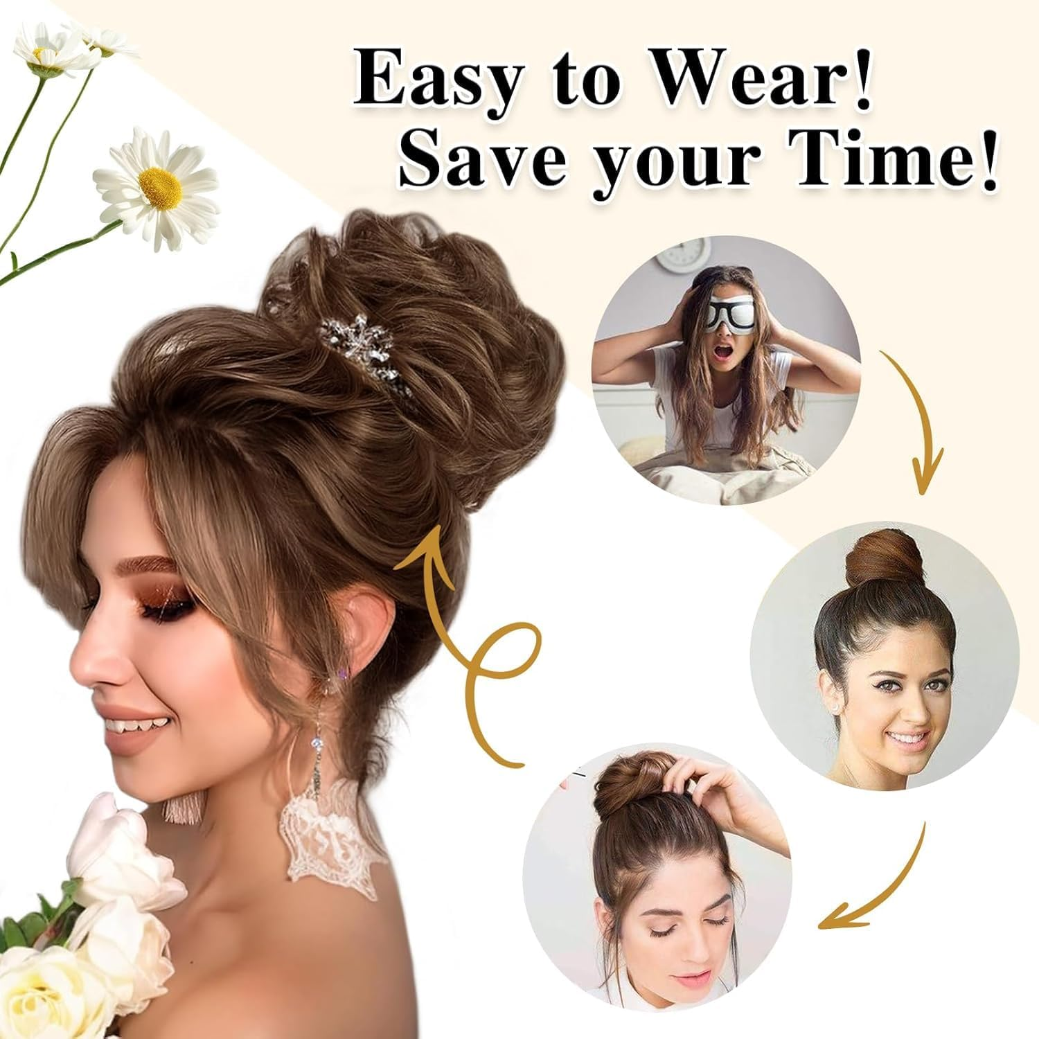 1PCS Messy Hair Bun Hair Scrunchies Extension Curly Wavy Messy Synthetic Chignon for Women Updo Hairpiece(Color:8#) image number 4