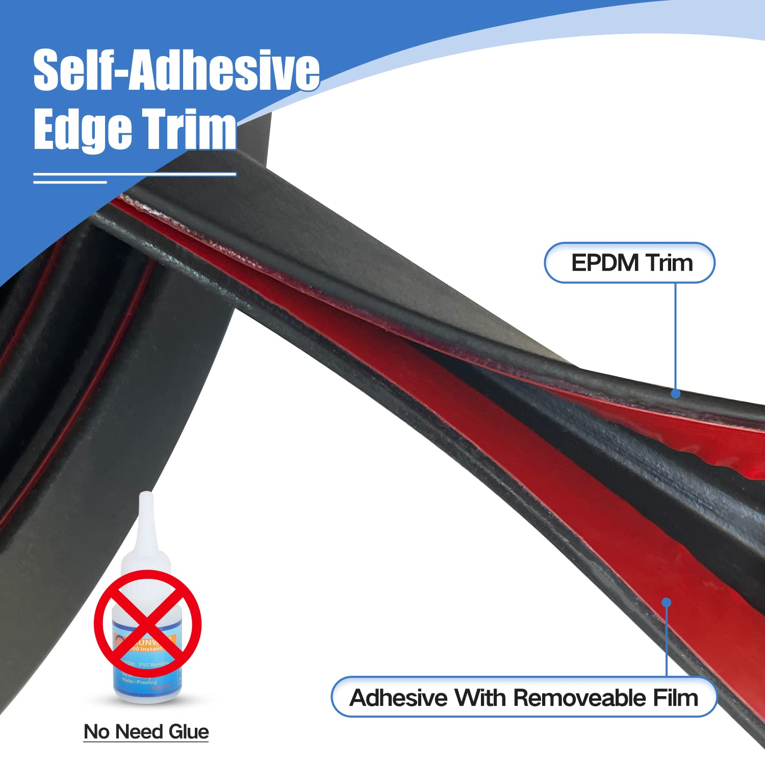 Rubber Edge Trim, Self-Adhesive Rubber Edge Trim, Edge Protector for Sheet Metal, EPDM Material, Fit 3/32"(2Mm), Length 20Ft(6.2M), Black Color, U Channel Edge Trim image number 1