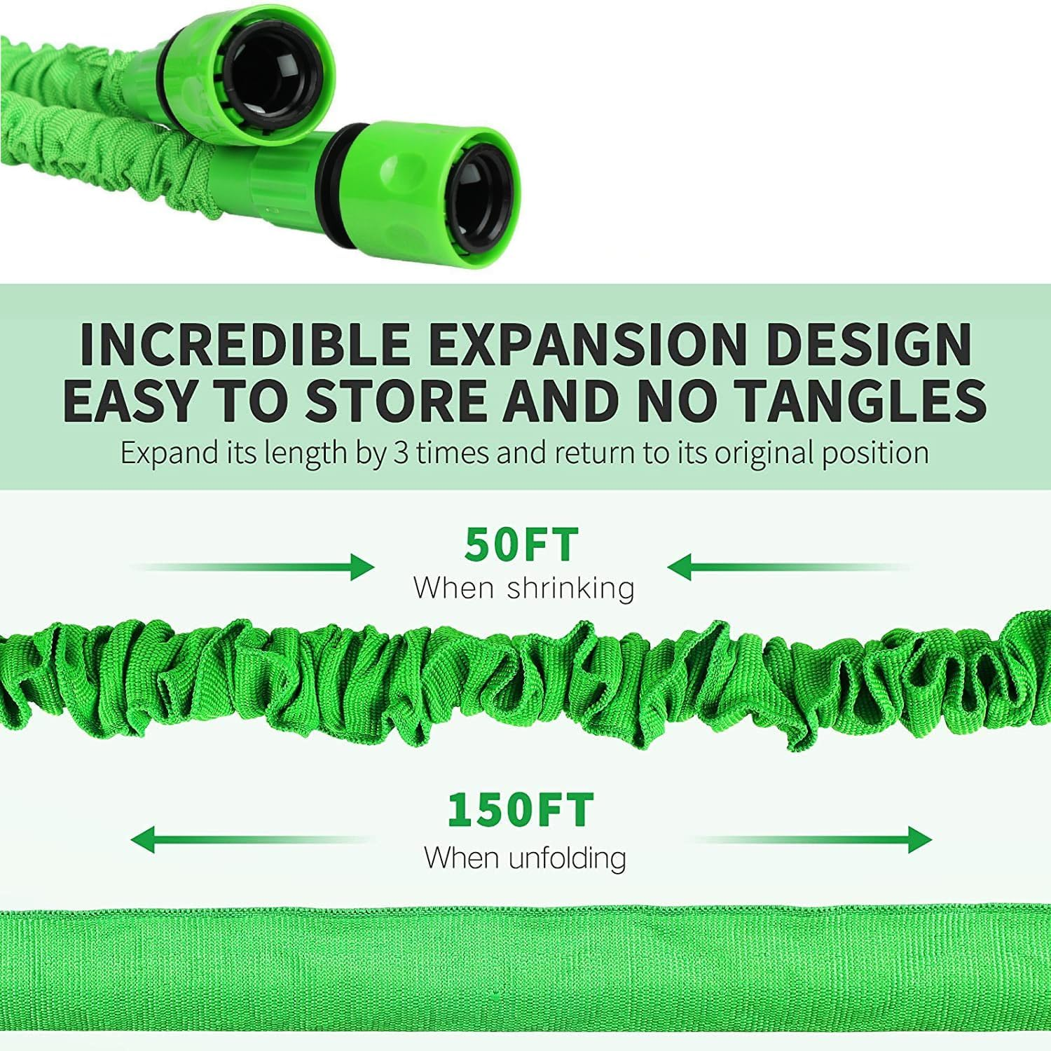 Flexible Garden Hose, Flexible Hose, Extendable 8 Spray Functions, Quick Adapter and Wall Mounted Car Wash and Pet Bathing (Green, 22.5 M) - Green, 22.5 M image number 2