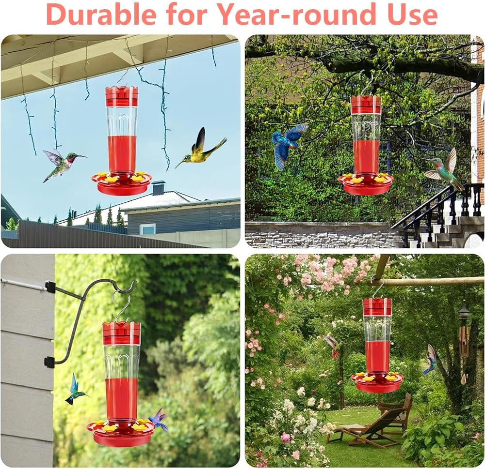 MUSONG 2-Pack 426Ml Hummingbird Feeders for Outdoors &ndash; Bee and Ant Proof, Leak-Proof Plastic Feeder with 5 Feeding Ports, Built-In Ant Moat, Easy-Clean Detachable Base &ndash; Hanging Garden Decor