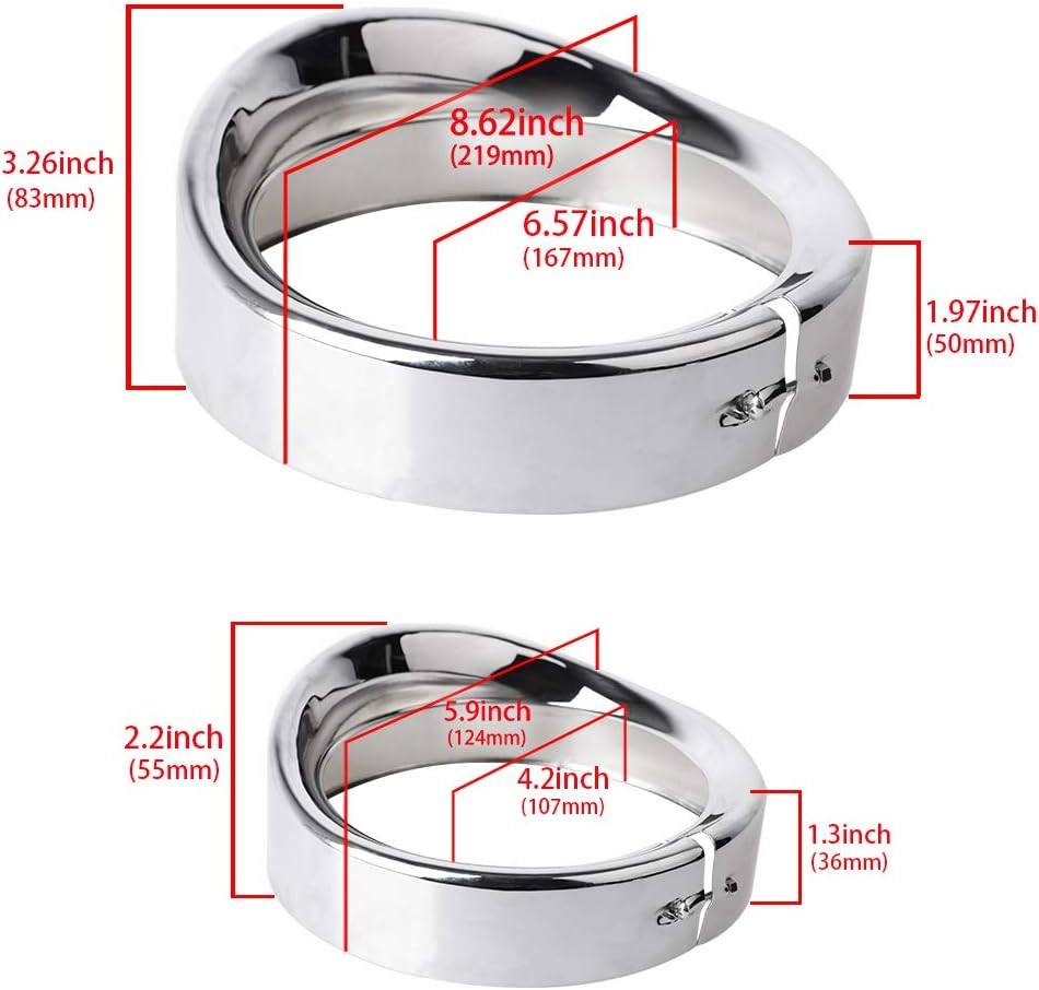 NTHREEAUTO Chrome Motorcycle Lights Frenched Ring Kit Compatible with Harley, 7" Headlight Trim Ring Decorate Visor + 4 1/2" Fog Light Trim Ring Decorate Visor(Chrome) image number 4