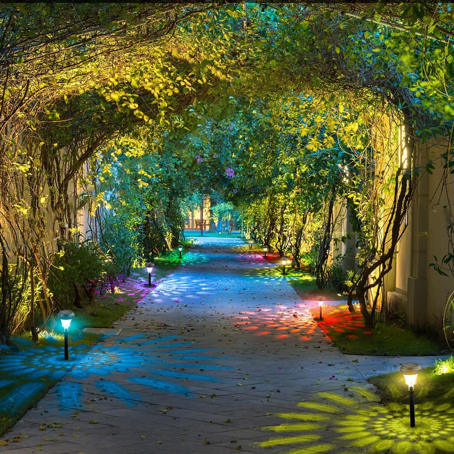 Iesooy Solar Lights Outdoor: 8 Pack RGB Color+Warm White LED Outdoor Solar Lights, IP65 Waterproof, Solar Powered Garden Lights for Landscape Pathway Garden Porch Yard Pool image number 2