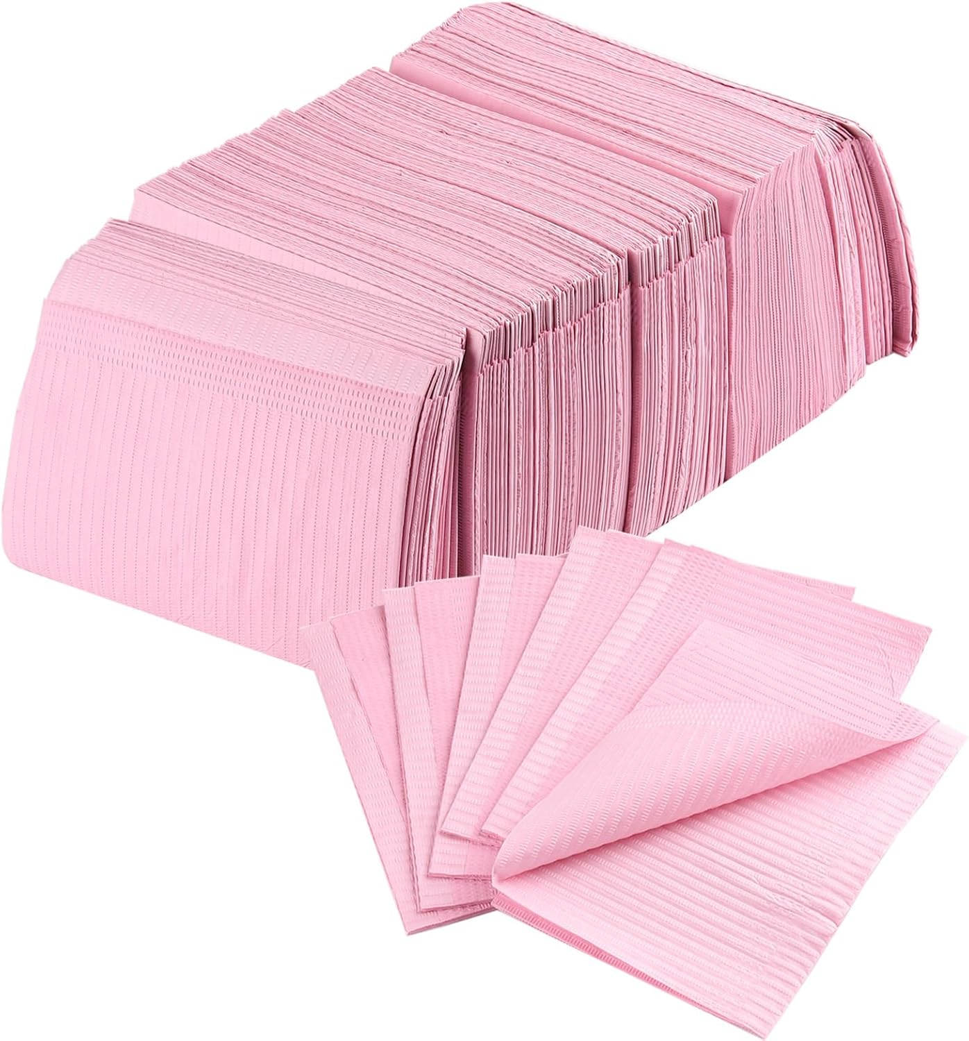 SUTOKAKA 125Pcs Pink Disposable Table Mats for Nail Art 3 Ply Foldable Waterproof Dental Bibs Tattoo Sheets Nail Practice Table Cover for Medical Supplies Manicure Salon Pads