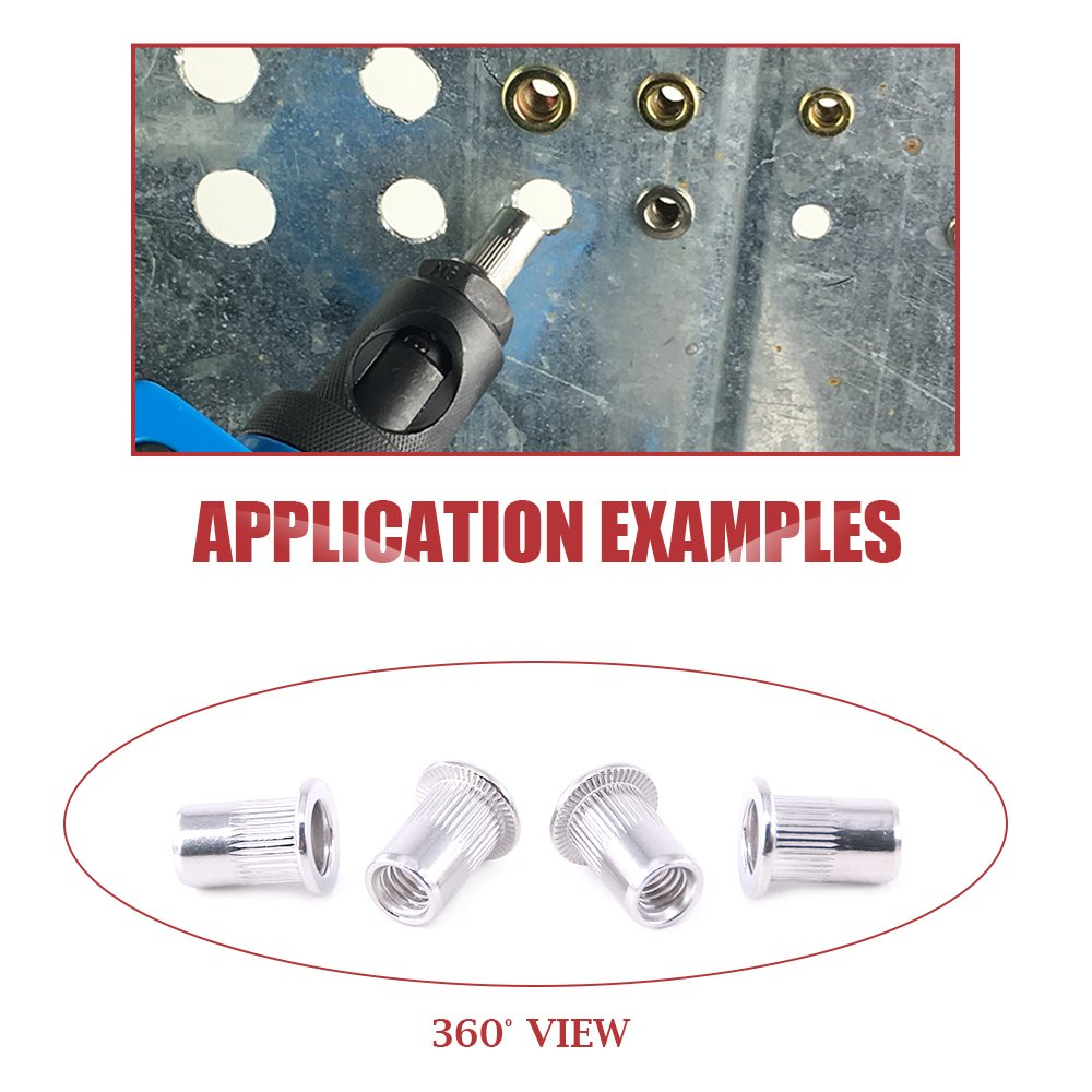 Hilitchi 180-PCS M3 M4 M5 M6 M8 M10 Flat Head Rivet Nut Threaded Rivetnut Insert Nutsert Assortment Kit- 304 Stainless Steel image number 4