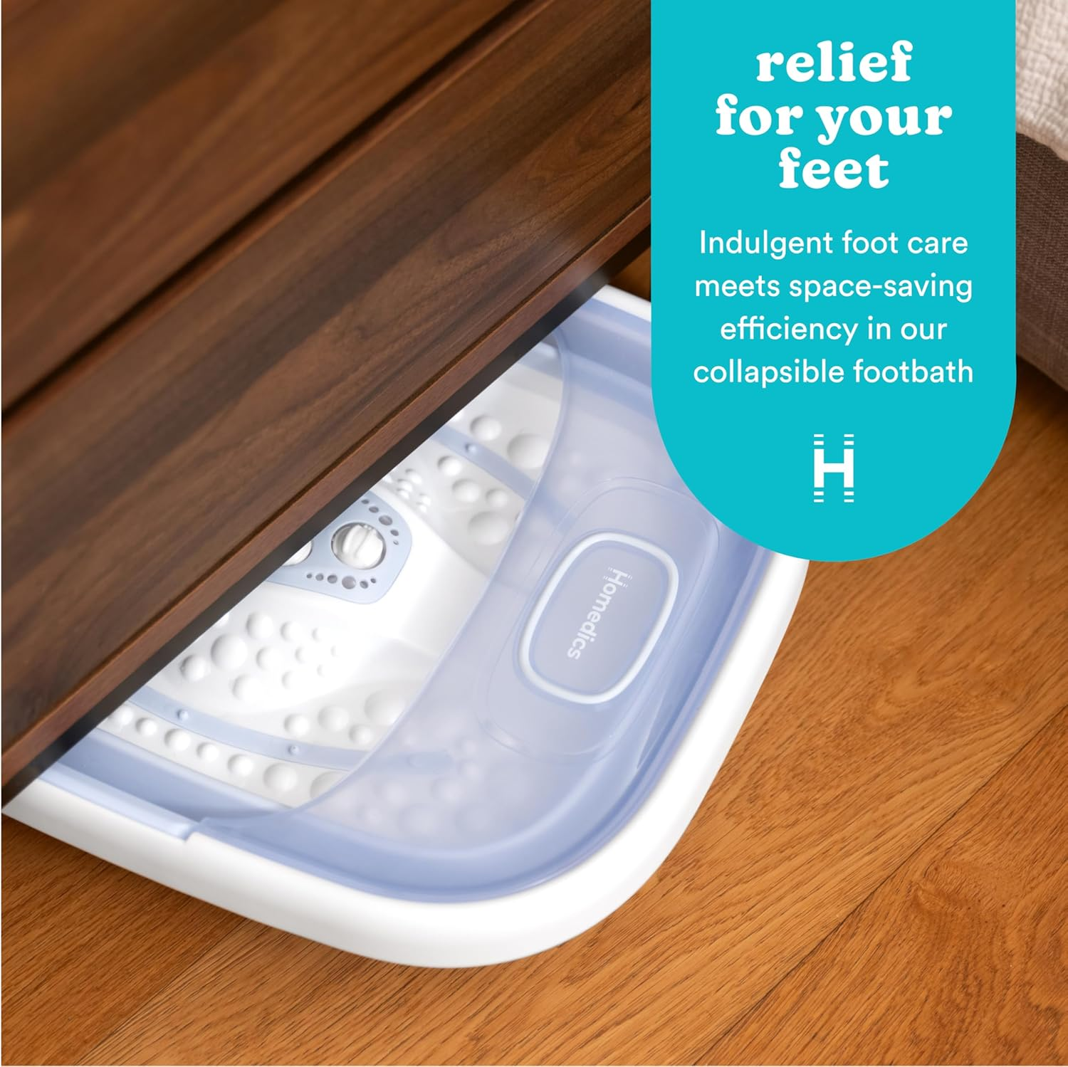Homedics Smart Space Essential Collapsible Footbath, Invigorating Bubble Massage, Heatkeep Technology, Patented Collapsible Design, Safety-Lock System, Safe for Bath Salts, Bath Salts Included image number 5