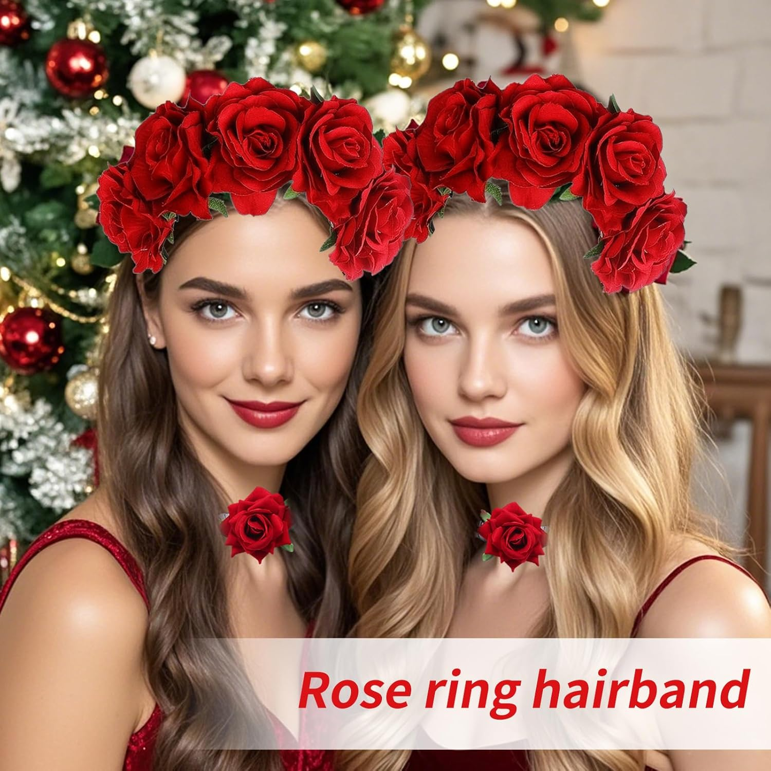 Halloween Floral Crown Stretch Headband - Boho Floral Hairband for Women and Girls - Rose Festival Headband Garland Headwear - Bridal Headbands Headdress - Day of the Dead Headwear image number 5