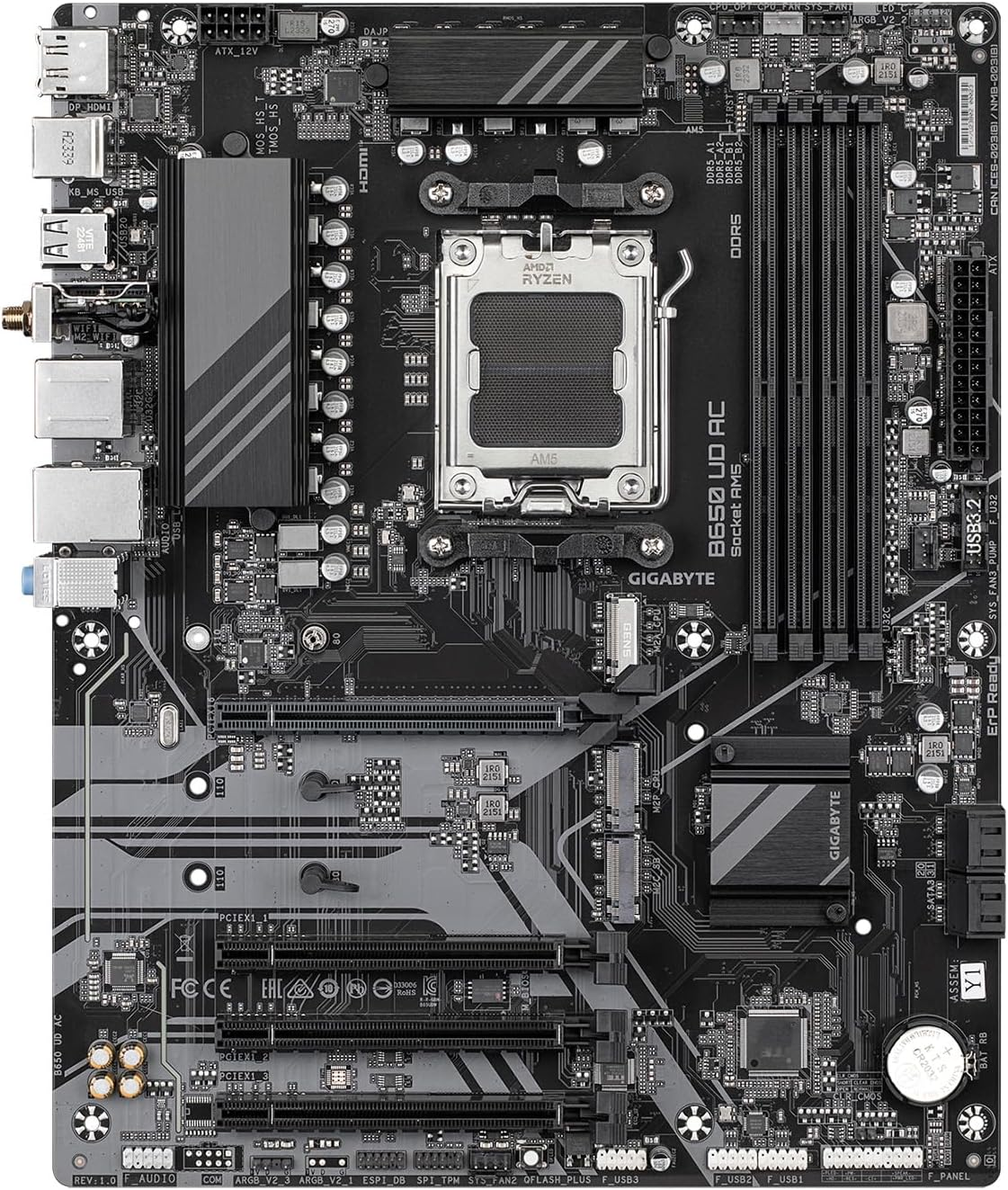 GIGABYTE B650 UD AC (Rev. 1.0) AM5 LGA 1718 AMD B650 ATX Motherboard with 5-Year Warranty, DDR5, Pcie 4.0 M.2, Pcie 4.0, USB 3.2 Gen2X2 Type-C, Gbe LAN image number 1