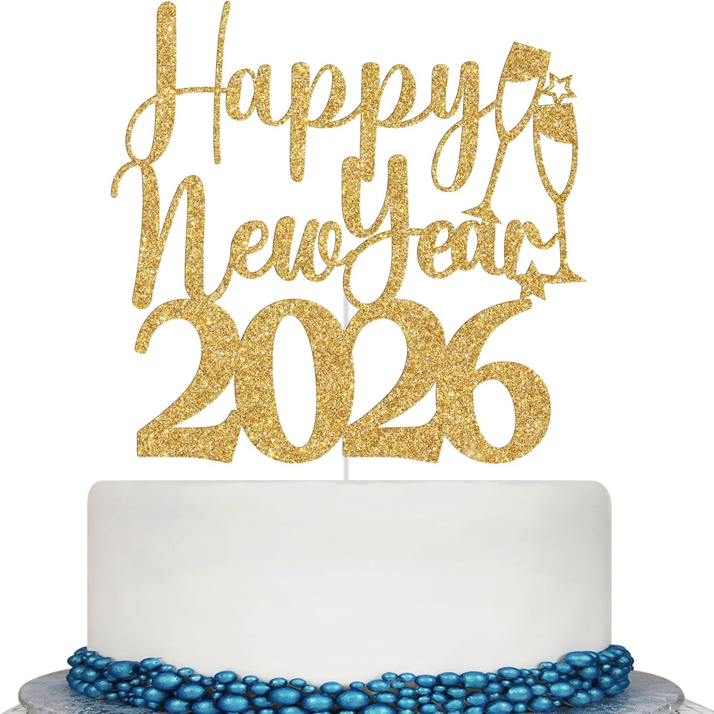Happy New Year 2025 Cake Topper, Happy New Year Cake Decorations, Welcome 2025, Hello 2025, Christmas Holiday New Years Eve Party Decorations, Gold Glitter