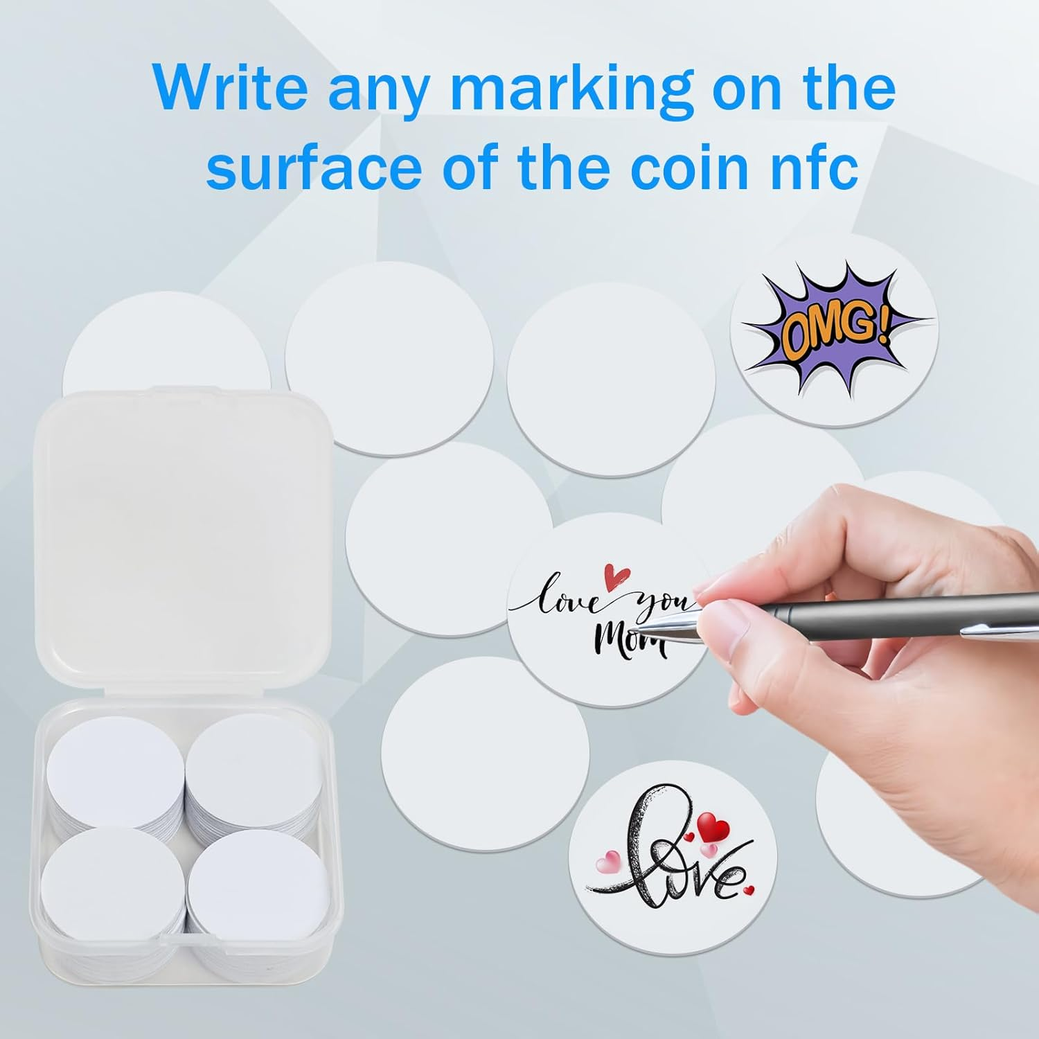 50PCS NFC Tags NT AG215, 25Mm(1 Inch) round Cards Blank White NFC Tags with Storage Box with Adhesive Back for Easy Fixing Compatible with Am Ii Bo NFC Enabled Mobile Phones and Devices image number 3