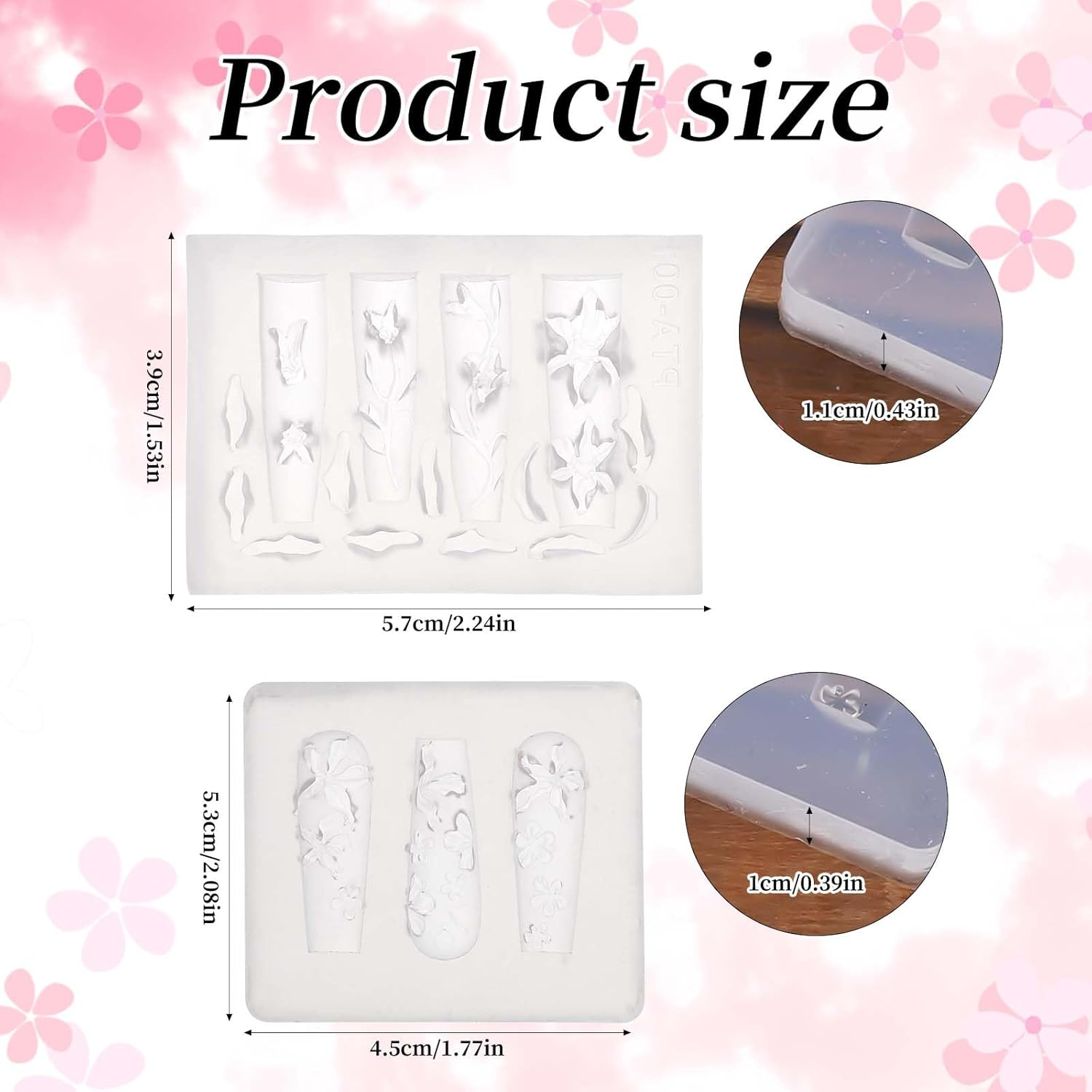 2Pcs Transparent Flower Nail Molds, Silicone 3D Flowers Nail Mold Manicure Art Carving Template Design Tools for Resin Manicure Decorations Accessories image number 6