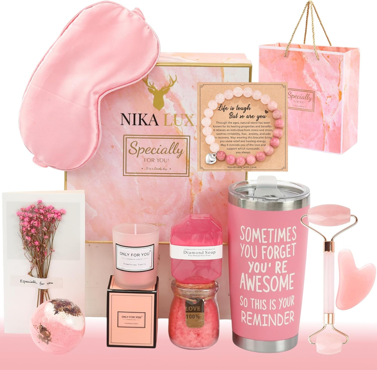NIKA LUX - 12 PCS Wellness & Spa Gift Box for Women, Girls Bestie Hamper, Luxury Birthday Gift Set for Her, Mum, Teens, Sister, Self Care Packages, (Pink)