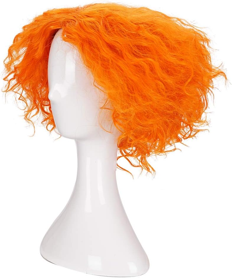 Morvally Mad Hatter Short Fluffy Messy Curly Hair Costume Cosplay Hlloween Party Orange Wigs image number 4