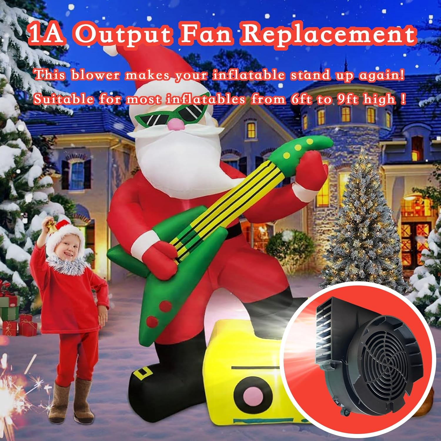 Replacement 1A Air Blower for Halloween Inflatables, Christmas Yard Blow Up, Outdoor Holiday Yard Inflatables Decorations Replacement Fan Blower Brushless for Christmas Inflatable Decorations 12V/1.0A image number 3