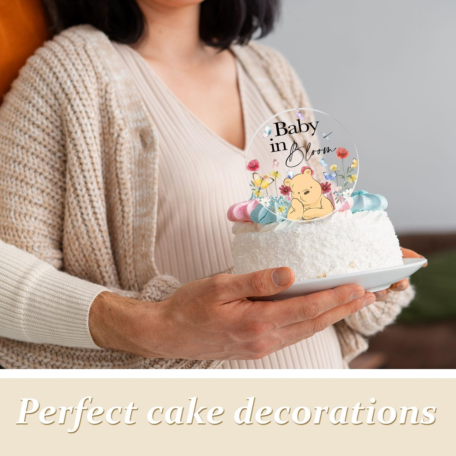 Baby in Bloom Cake Topper, Winnie Decoration Cake Topper, Baby Shower Party Decorations, Brial Shower Cake Decorations, Birthday Cake Toppers Supplies, Perfect for Birthday Wedding Party