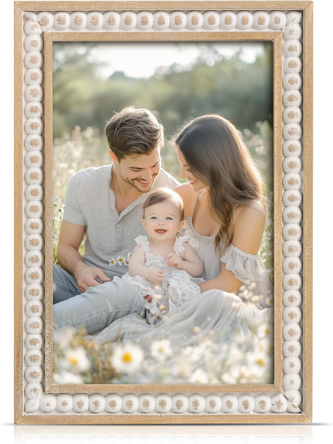 4X6 Picture Frame, Natural Pine Wood Wall Mount Photo Frame Boho Distressed White Vintage Rustic Tabletop Display Home Decor for Bedroom Living Room Hallway Entryway image number 4