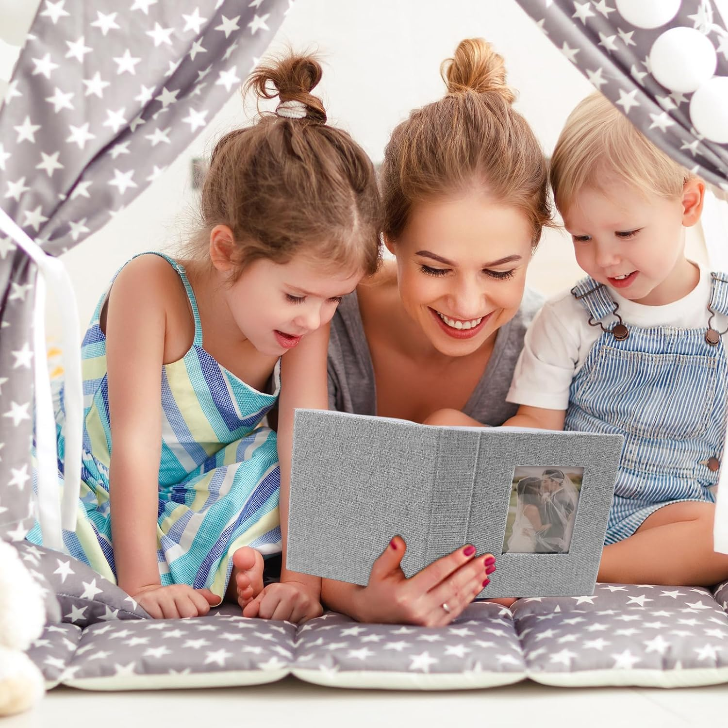 Vivinin 2 Pack Photo Album 4X6, Linen Cover Photo Album, Small Photo Album Book for 36 Pockets Hold 72 Pictures, Picture Book for Photos Family Anniversaries Baby Vacations（Gray) - Black image number 3