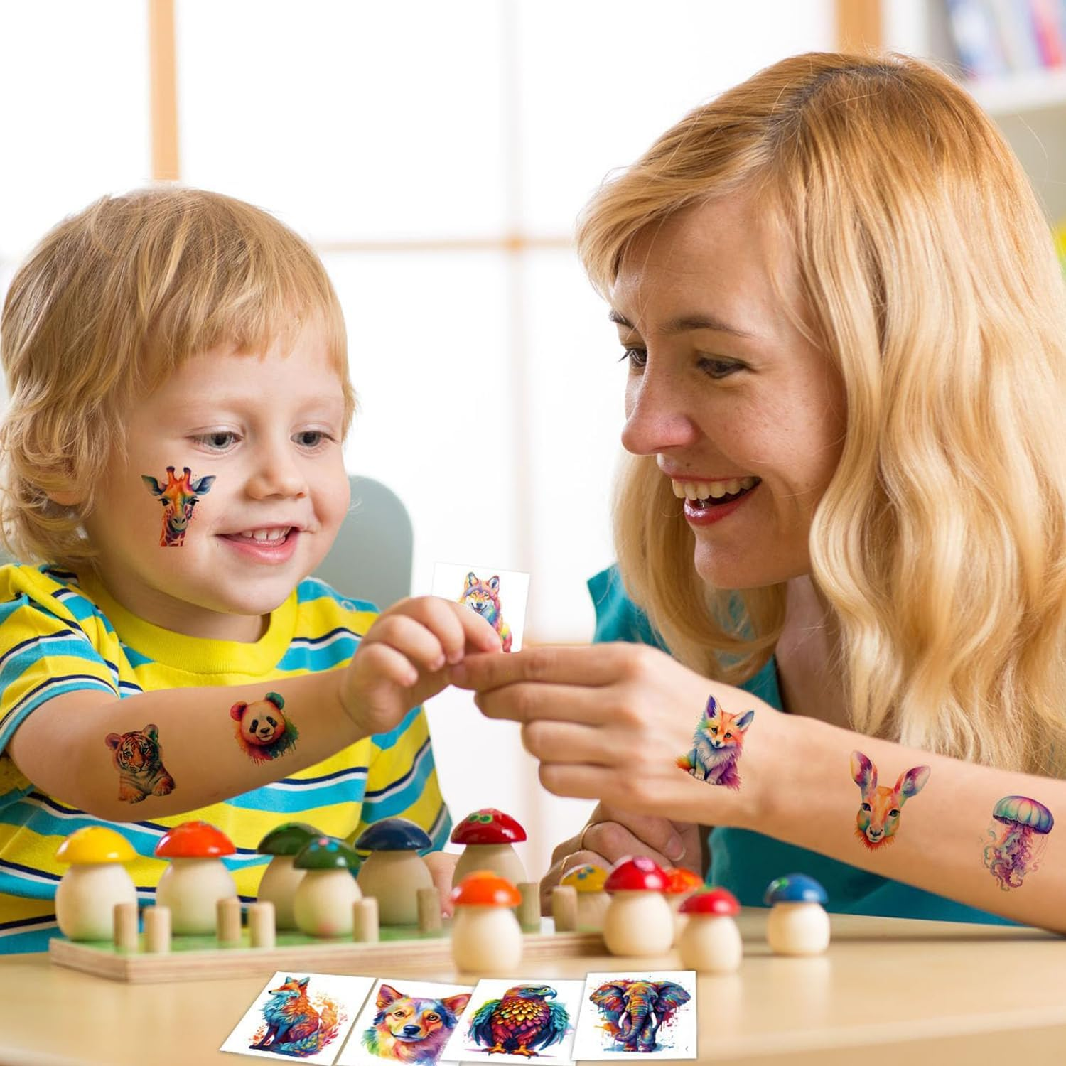 BUYLONG Kids Watercolor Animal Temporary Tattoos - 60 Styles for Girls Boys Body Arm Shoulder Tattoo Stickers Birthday Party Decoration Supplies Kids Gifts