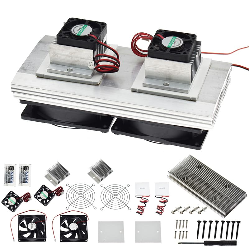 DC 12V DIY Thermoelectric Peltier Refrigeration Cooling System Kit Semiconductor Cooler Heat Sink 2 Cooling Fans 2 Large Fans and 2 Cold Junction Modules image number 1