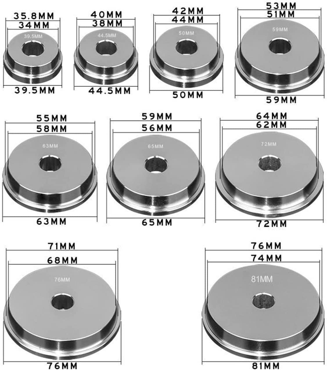 10Pcs Bearing Race and Seal Bushing Driver Install Set Universal Aluminum Bush Drive Seal Kit, 1 Driver 9 Discs Collar Axle Housing with Red Carrying Case Fit for Most Automotive Wheel Bearings image number 6