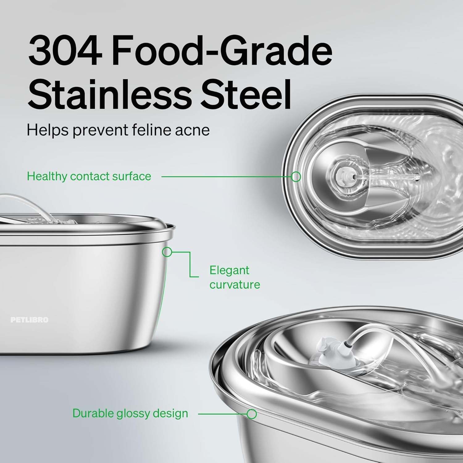 PETLIBRO Stainless Steel Cat Water Fountain, 3L Pet Water Fountain for Cats & Dogs, Adjustable Flow, Silent Operation, Double Filtration, Leak-Proof image number 3