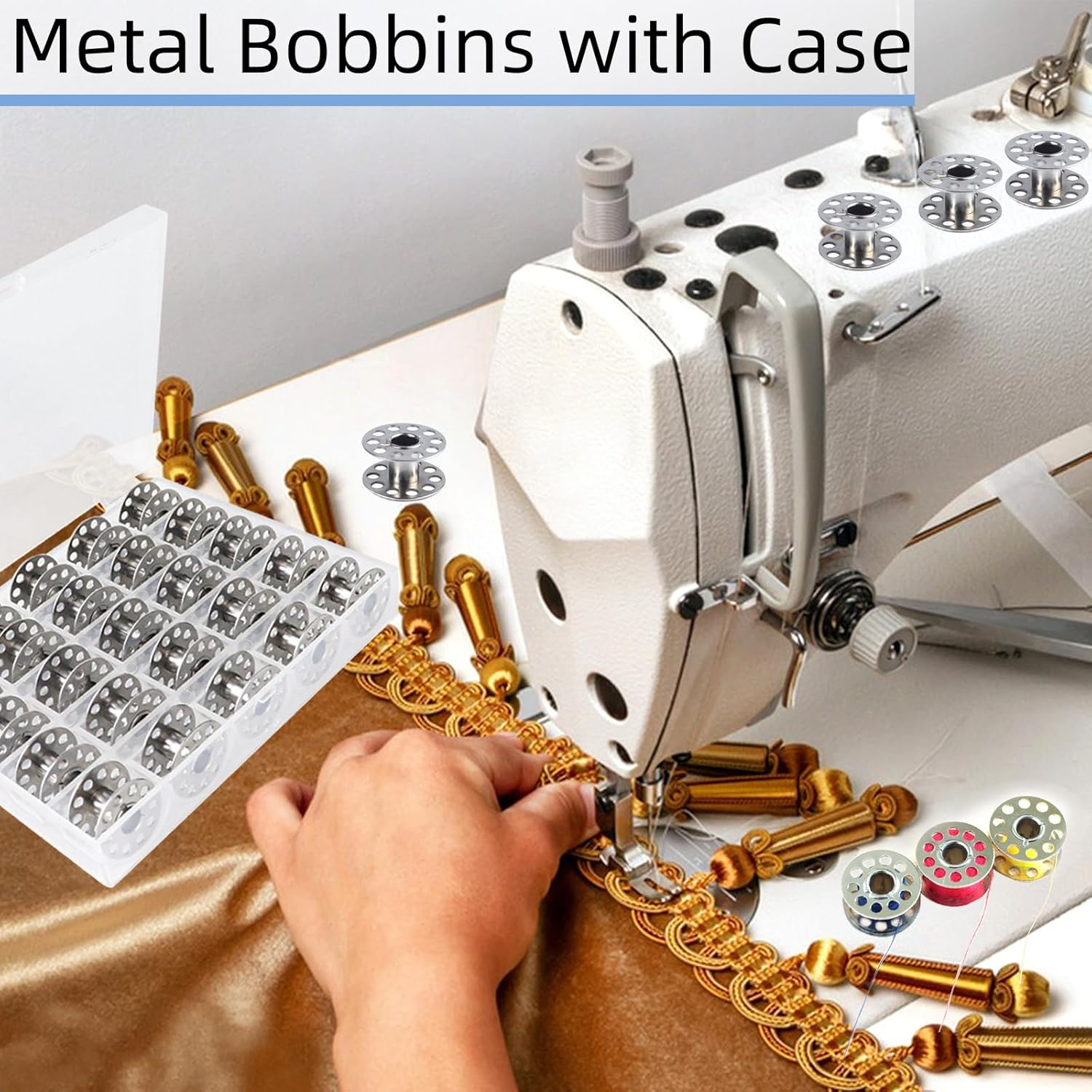 25 Pcs Metal Bobbins,Sewing Machine Bobbins Sewing Machine Accessories with Storage Box Class 15 Bobbins,Suitable for Singer Brother Bernina Kenmore Elna Babyloc Sewing Machine (Silvery) image number 1