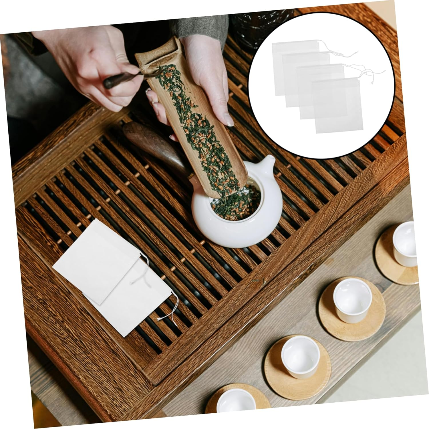 BAZEITFLOW 100Pcs Drawstring Tea Filter Bags for Loose Leaf Tea for and Travel Use image number 4