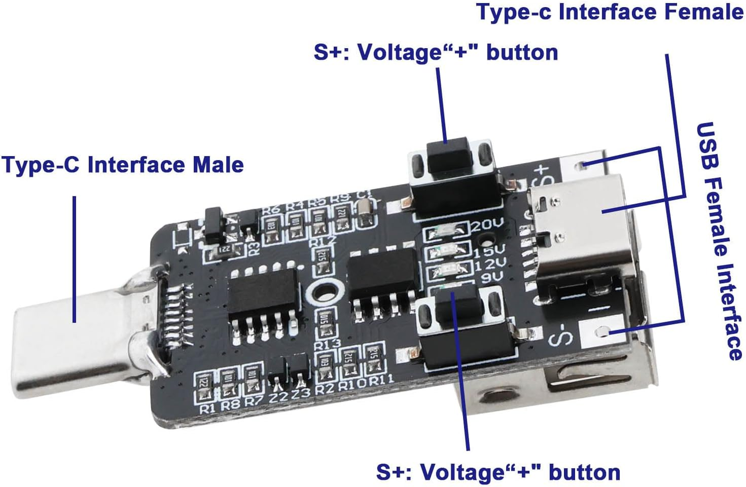 OTOTEC 1Pc PD2.0/3.0 Decoy Trigger Motherboard Module Type C USB PD Fast Charging Trigger Module 100W with E Mark Output 9V/12V/15V/20V Adjustable image number 1