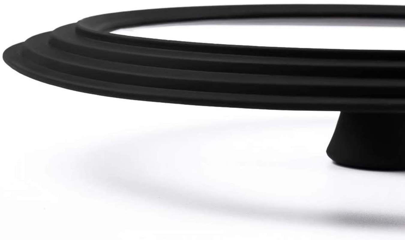 Universal Lid for Pots,Pans and Skillets - Tempered Glass with Heat Resistant Silicone Rim Fits 10.5", 11" and 12" Diameter Cookware,Black 11",12",12.5" Black image number 1