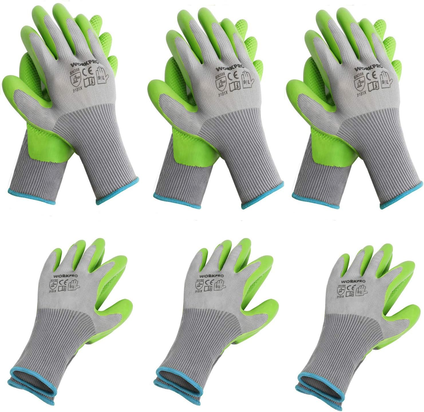 WORKPRO 6 Pairs Garden Gloves, Work Glove with Eco Latex Palm Coated, Working Gloves for Weeding, Digging, Raking and Pruning(L) image number 6