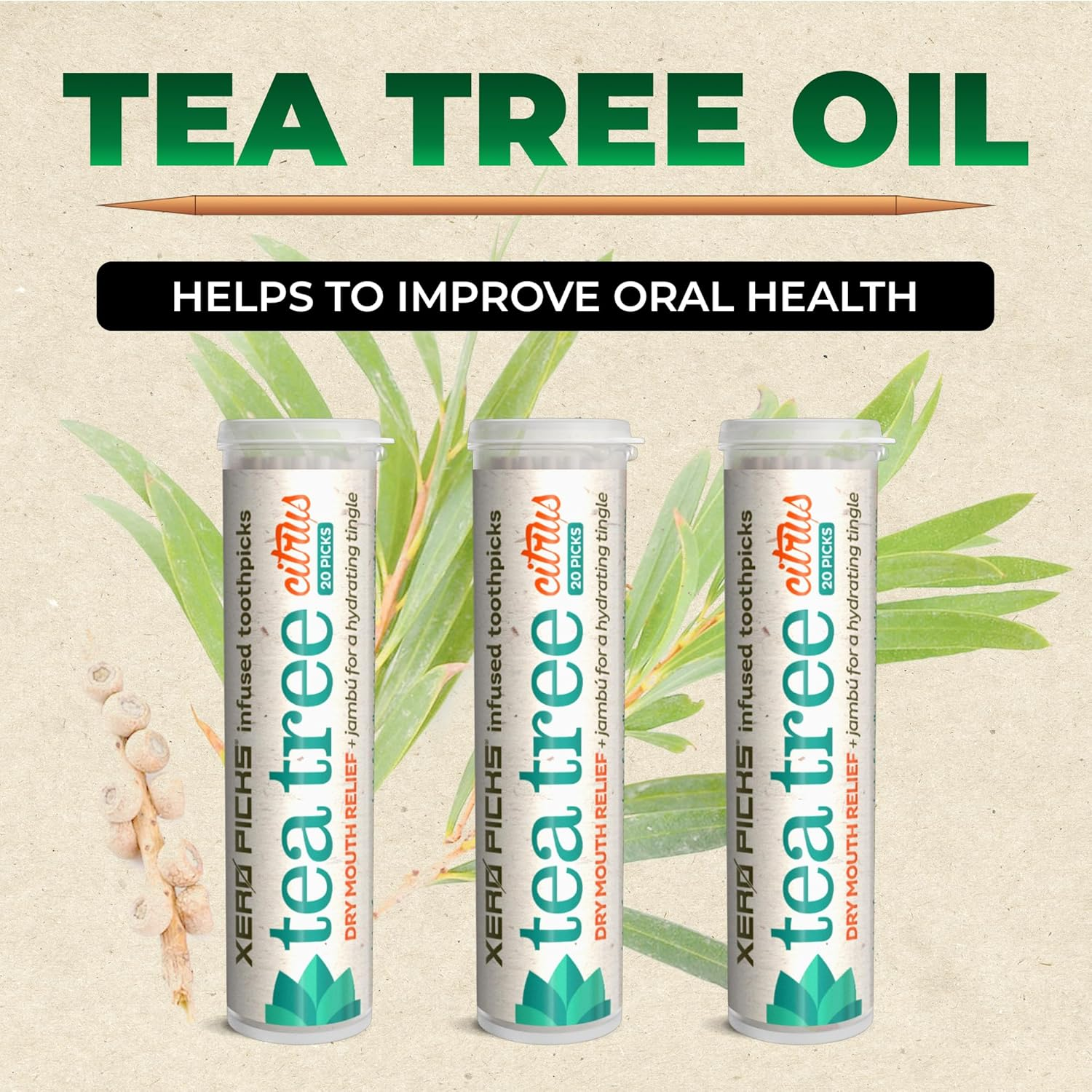 Xero Picks Tea Tree - Infused Flavored Toothpicks for Long Lasting Fresh Breath & Dry Mouth Prevention - 60 Picks - 3 Pack - Citrus image number 5