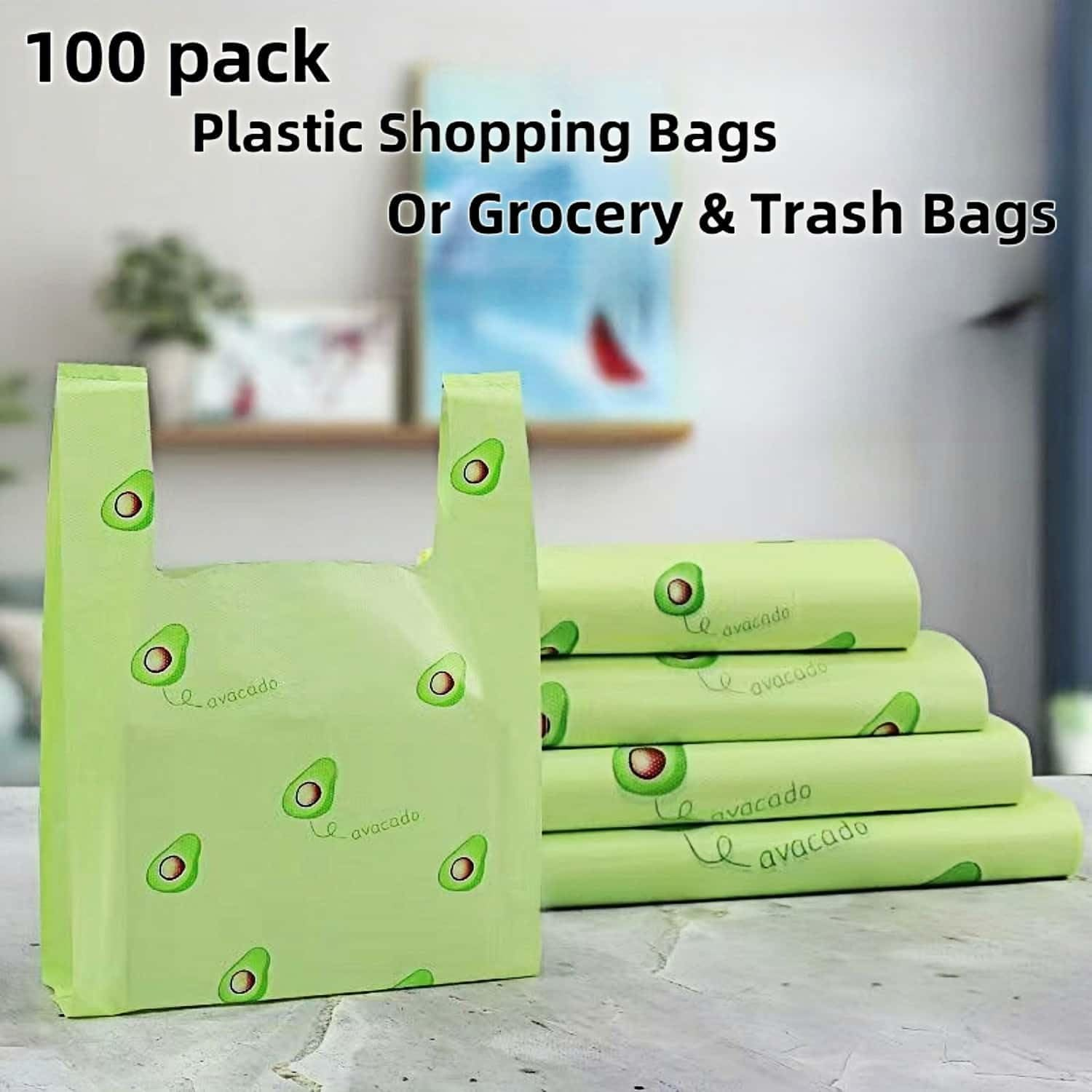 HOLADAWN 100 Pack Reusable Plastic Shopping Bags with Handles, 30X50Cm Grocery & Trash Bags for Small Business & Restaurants image number 1