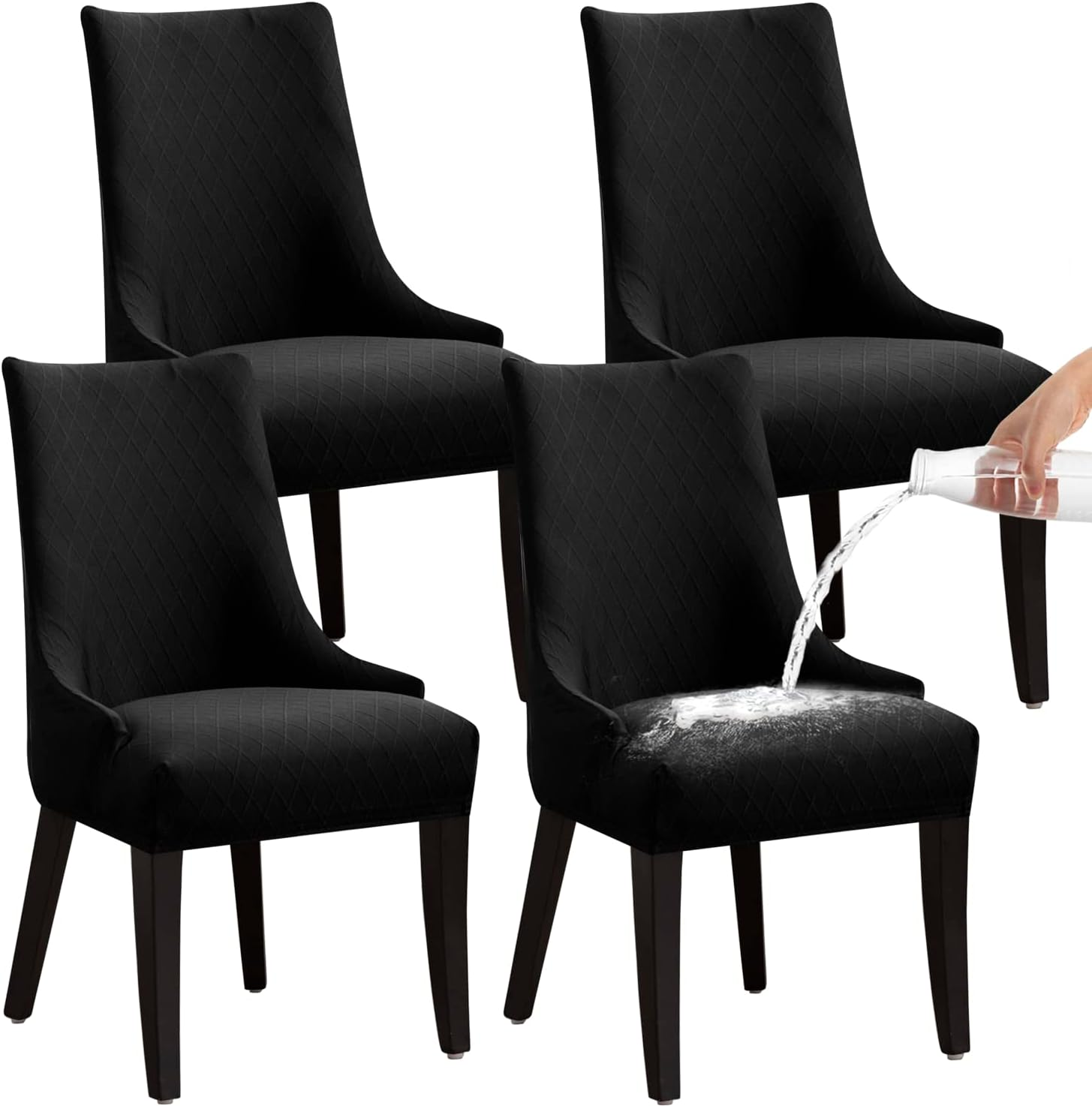 LANSHENG Stretch Rhombic Geometric Wingback Chair Covers Slipcover - Reusable Arm Chair Protector Cover, Washable Dining Chair Covers Protectors for Dining Room (Grey, Set of 2)