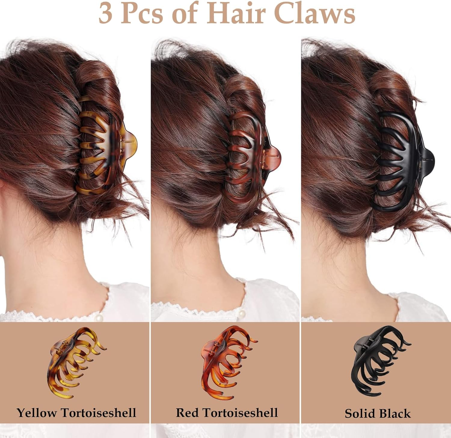 3 PCS Hair Claw Clips Hair Clips for Women Octopus Big Hair Clips Long Curly Thin Thick Hair Strong Hold Matte Jumbo Jaw Clips Hair Accessories for Women Girls Styling | Black & Red/Yellow Tortoise image number 3