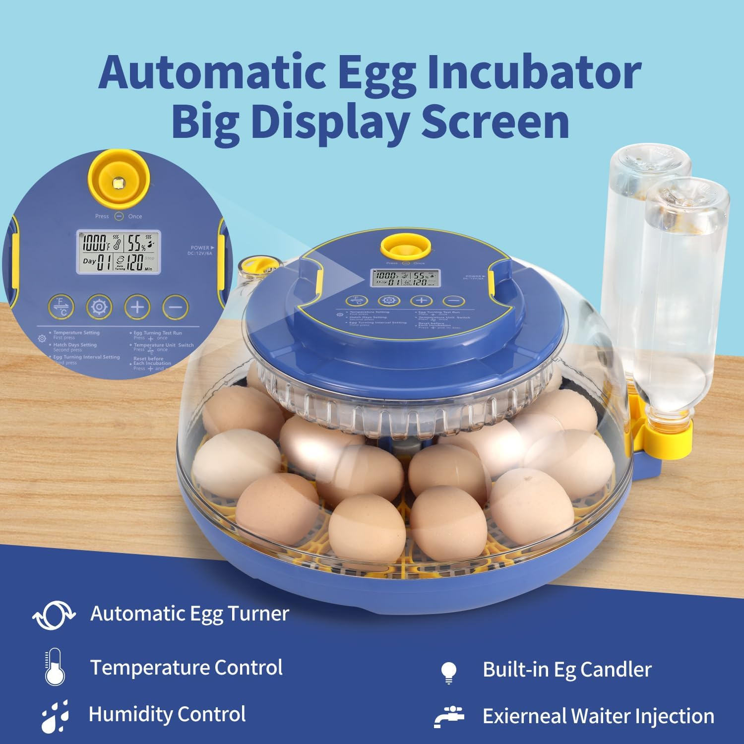 18Egg Automatic Egg Turner Incubator with Temp Control & 360&deg; Clear View Window, for Quail, Duck, Goose, Parrot Eggs, Precision Hatching & Easy Monitoring image number 4