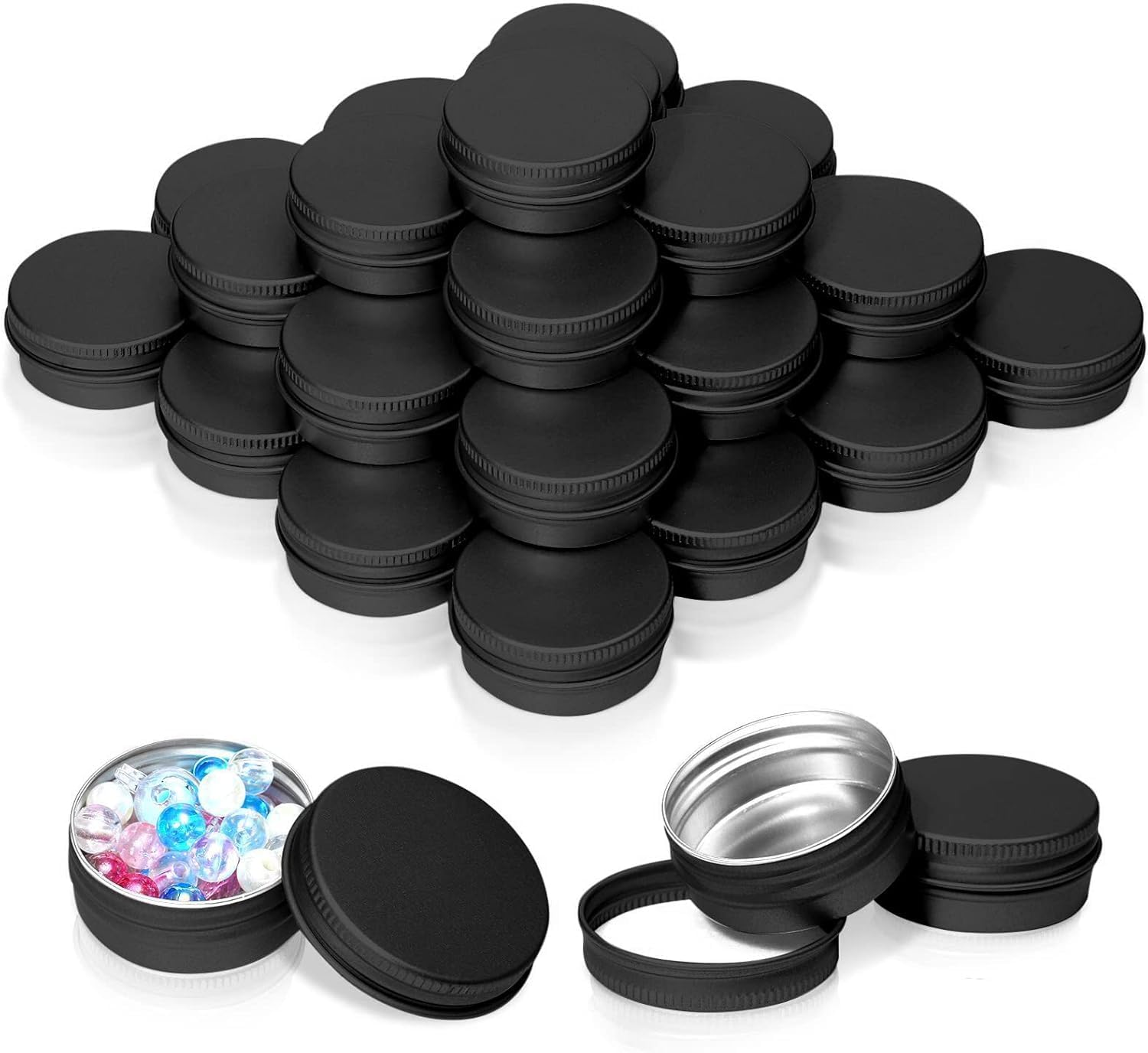 30 Pack Aluminum Tin Cans, 0.5 Ounce Aluminum Screw Lid round Tin Container Bottle, Storage Tin Containers for Creams,Lip Balm, Eye Shadow（Black） image number 4