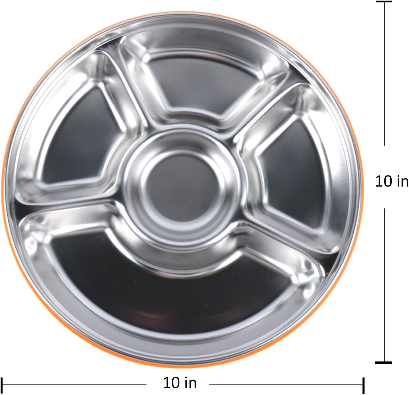Stainless Steel 5 Compartment 10-Inch 60 Oz Covered Veggie Tray with Divider - Perfect for Parties, Picnics, and Salad - Snack Container with Dip Compartment (PP Material Cover) image number 1