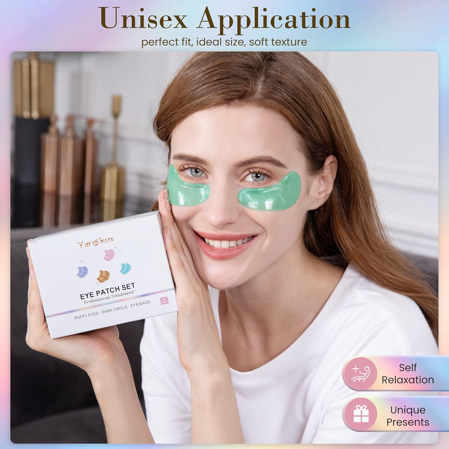 32 Pairs Hydrating under Eye Patches, anti Wrinkle Undereye Pad for Dark Circles Puffiness Puffy Eyes, Collagen Eye Masks Skincare, Travel Women Beauty Skin Care Face Gel (24K Golden+Blue+Pink+Green) - Pink image number 4