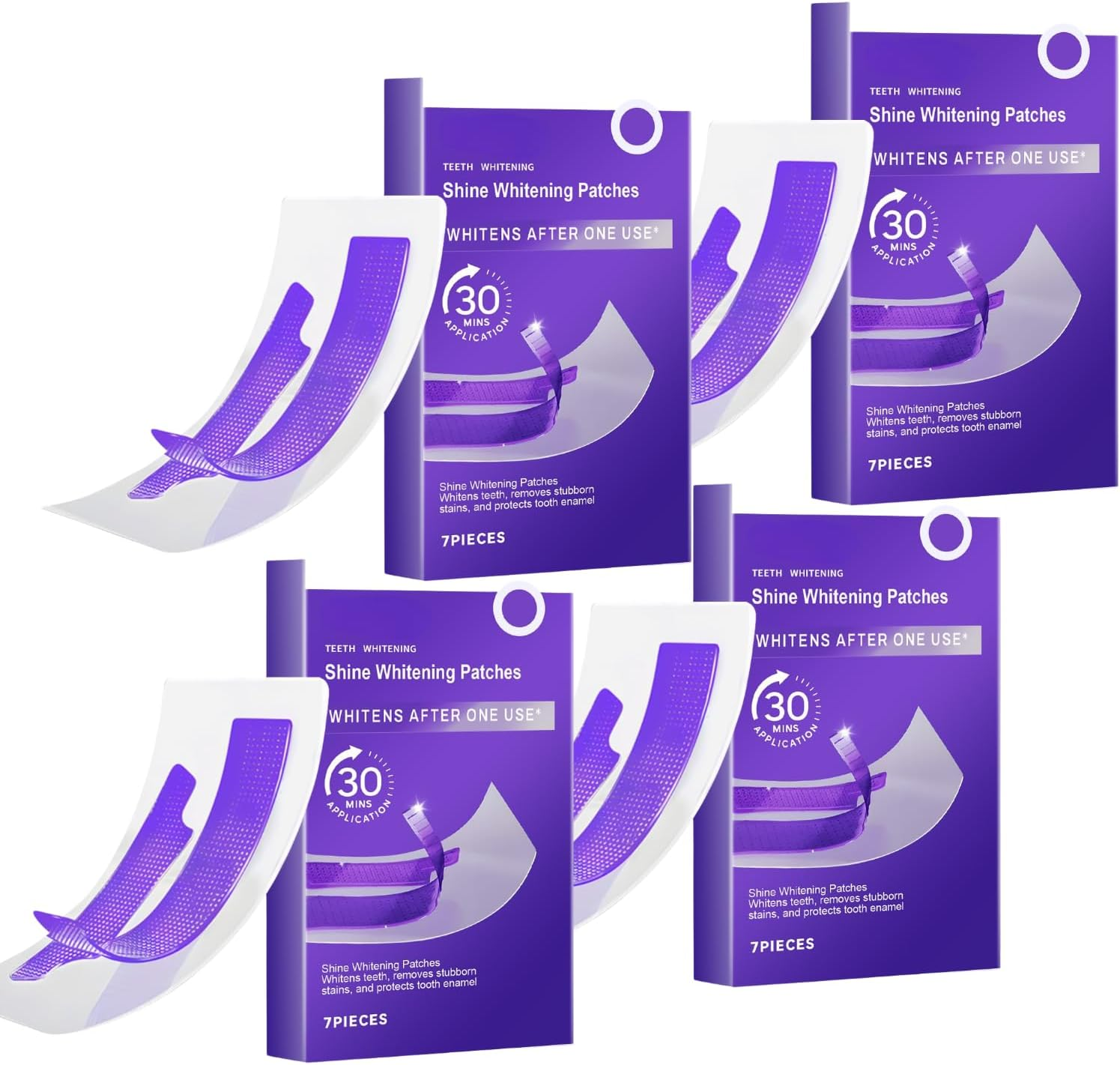 Purple Whitening Strips, Shine Teeth Whitening Patches for Sensitive Teeth, 30-Min Quick Stain Removal, Enamel-Safe Formula, Gentle Whitening Care for a Bright White Smile (6Pcs)
