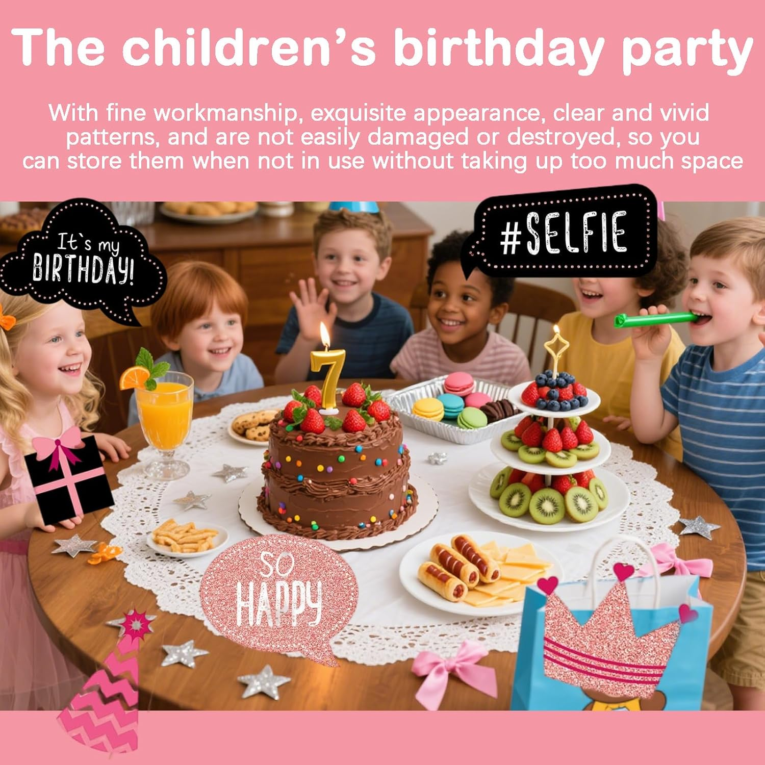 Jeyzuroa 30 Pieces Birthday Photo Booth Props Kit - Happy Birthday Party Favors Supplies & Decorations for Women and Girls' Birthday Party, Set with Real Glitter Cute, Easy to Assemble (Rose Gold) image number 4