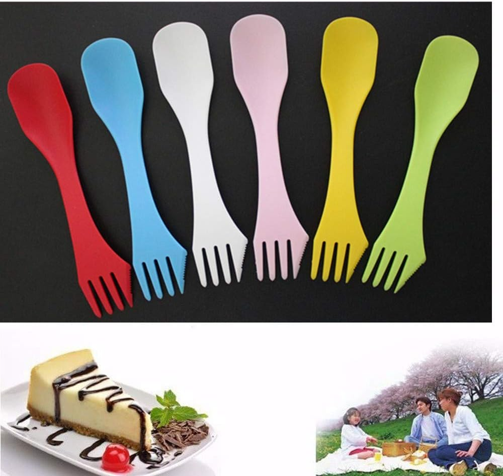 NA 6Pcs Plastic Spork Lightweight & Strong All in One Camping Cutlery Spoon Fork Knife Set Portable and Reusable Camping Spork Flatware for Backpacking Hiking Outdoors image number 4