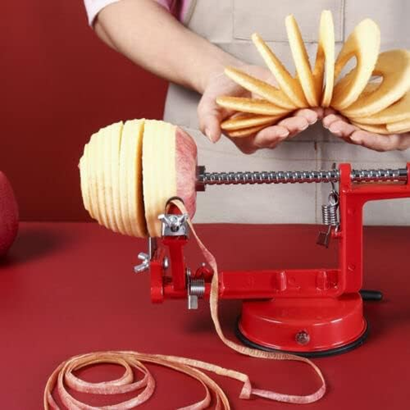 Ledlabs Kitchen Tool Apple Peeler Slinky Machine Fruit Cutter Slicer Corer 3 in 1 Red Professional Fruit & Vegetable Peeler for Apples, Pears, Potatoes image number 3