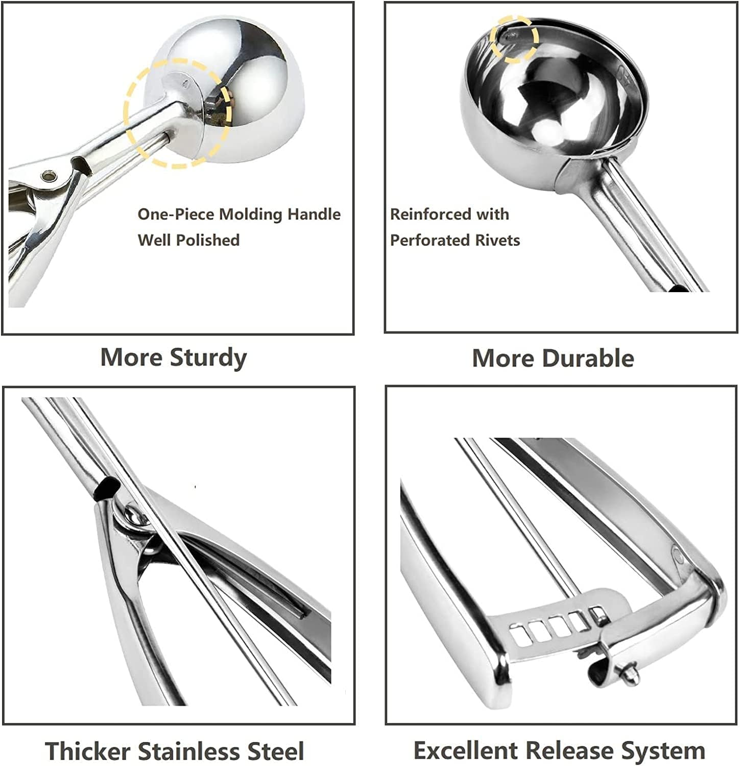 Cookie Scoop, Ice Cream Scoop, Cookie Scoops for Baking Set of 3 with Cookie Dough Scoop, 3Pcs Cookie Scooper for Baking, Stainless Steel Cookie Scoop Set, Ice Cream Scooper with Trigger Release image number 3