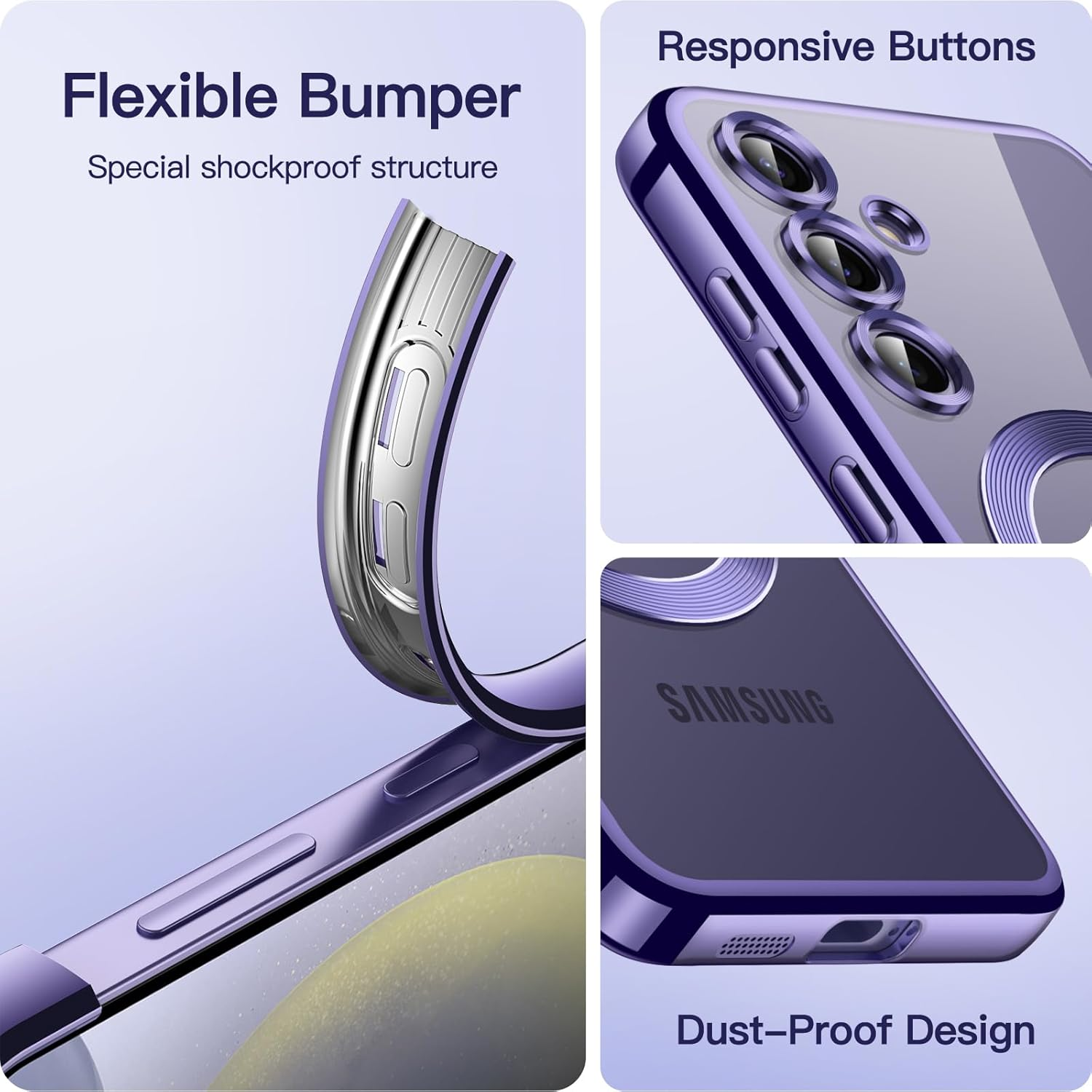 Jetech Soft Clear Case for Samsung Galaxy S24 6.2-Inch, Camera Lens Full Protection, Compatible with Magsafe Wireless Charging, Shockproof Electroplated TPU Phone Cover (Cobalt Violet) image number 5