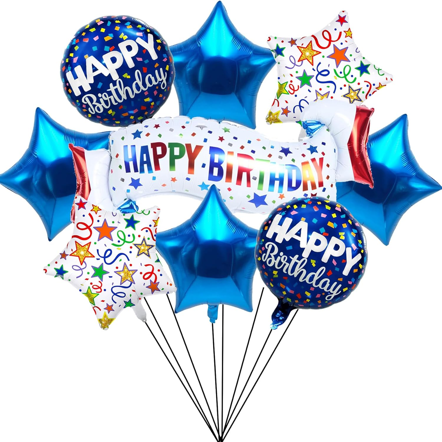 Birthday Decoration Set Colorful Happy Birthday Banner Balloon for Girls Boys Kids & Adults Birthday Decorations and Party Supplies (Birthday E) - Blue Balloon image number 5